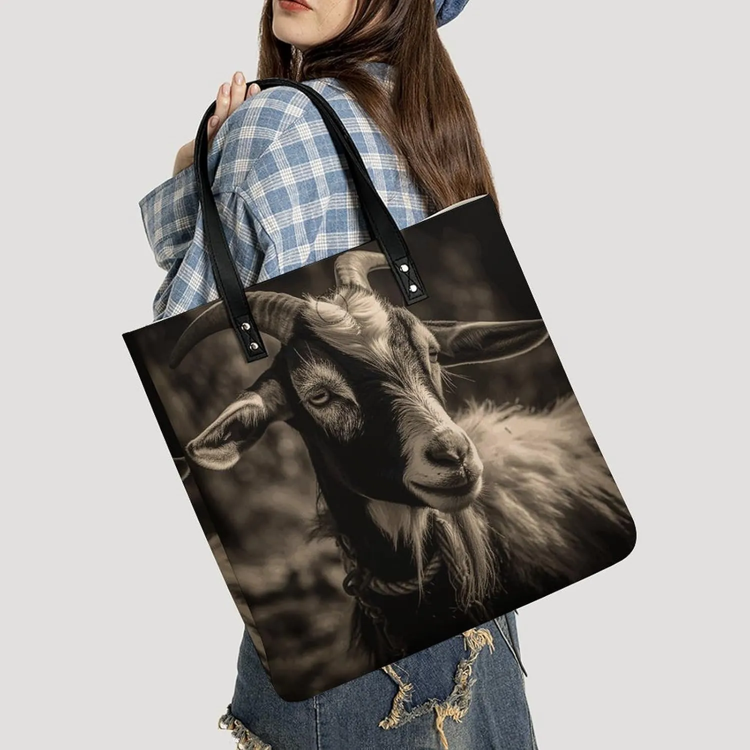 Leather Handbag for Women Tote Bag with Magnetic Buckle Monkey Lemur Cute Crossbody Bag Shoulder Bag