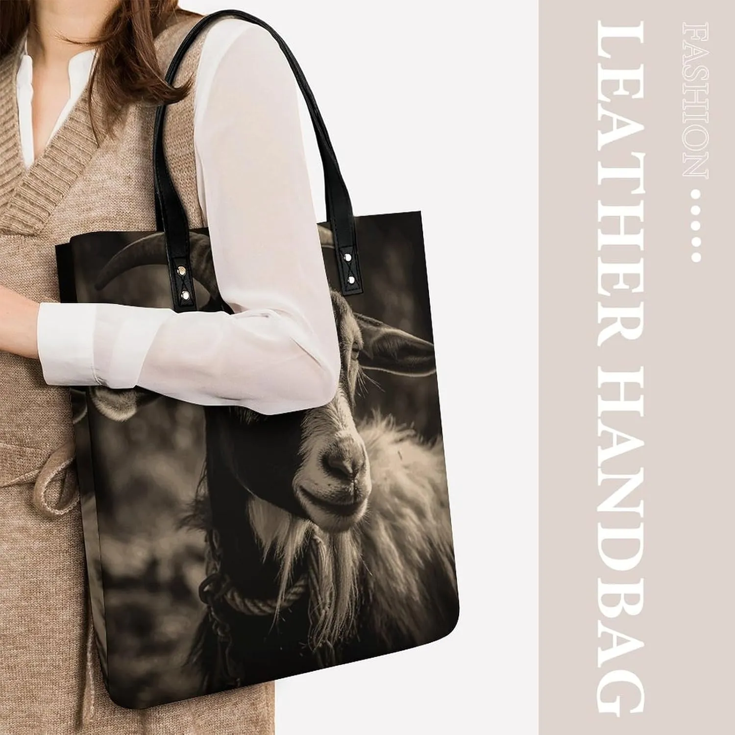 Leather Handbag for Women Tote Bag with Magnetic Buckle Monkey Lemur Cute Crossbody Bag Shoulder Bag