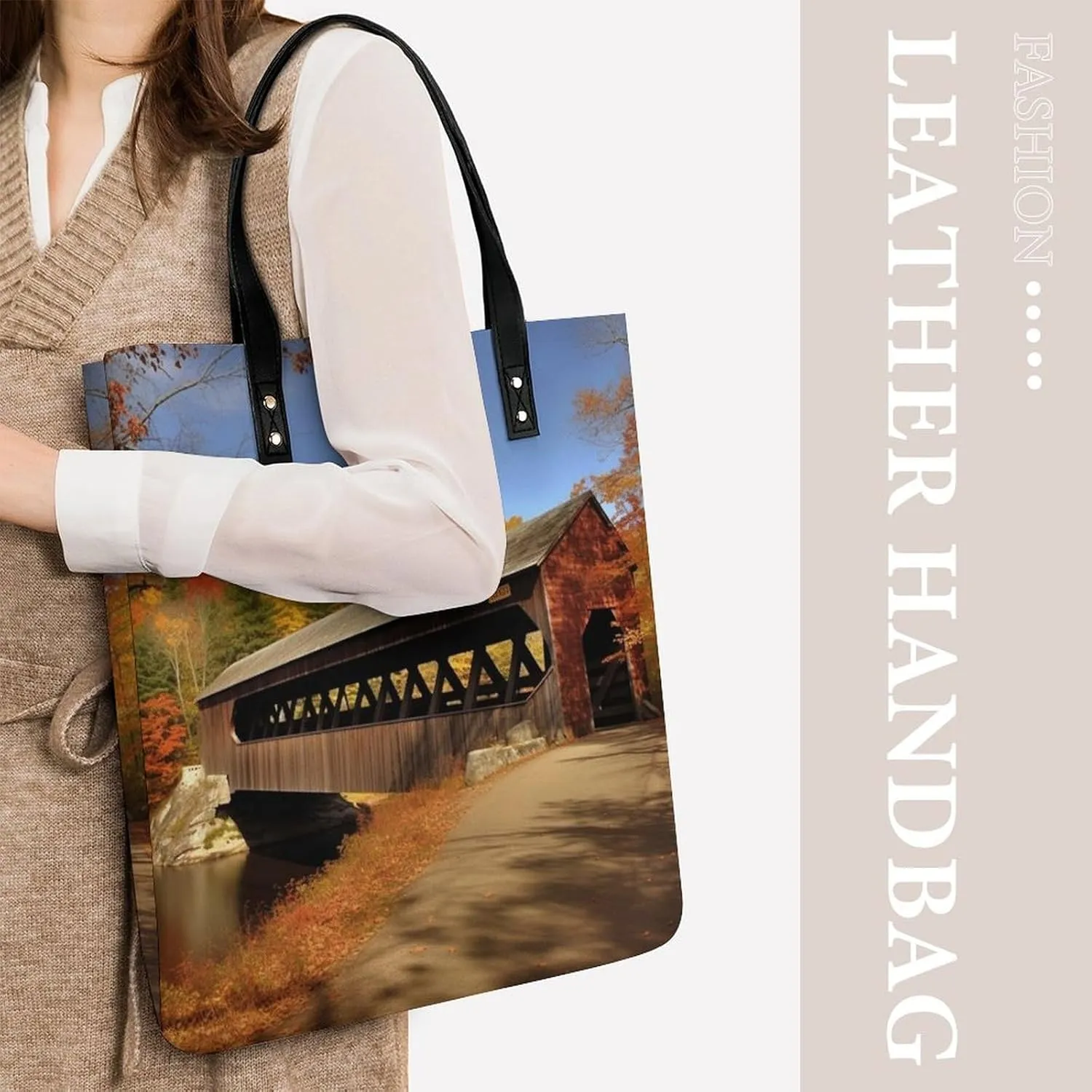 Leather Handbag for Women Tote Bag with Magnetic Buckle Patriotic Old Red Truck Crossbody Bag Shoulder Bag