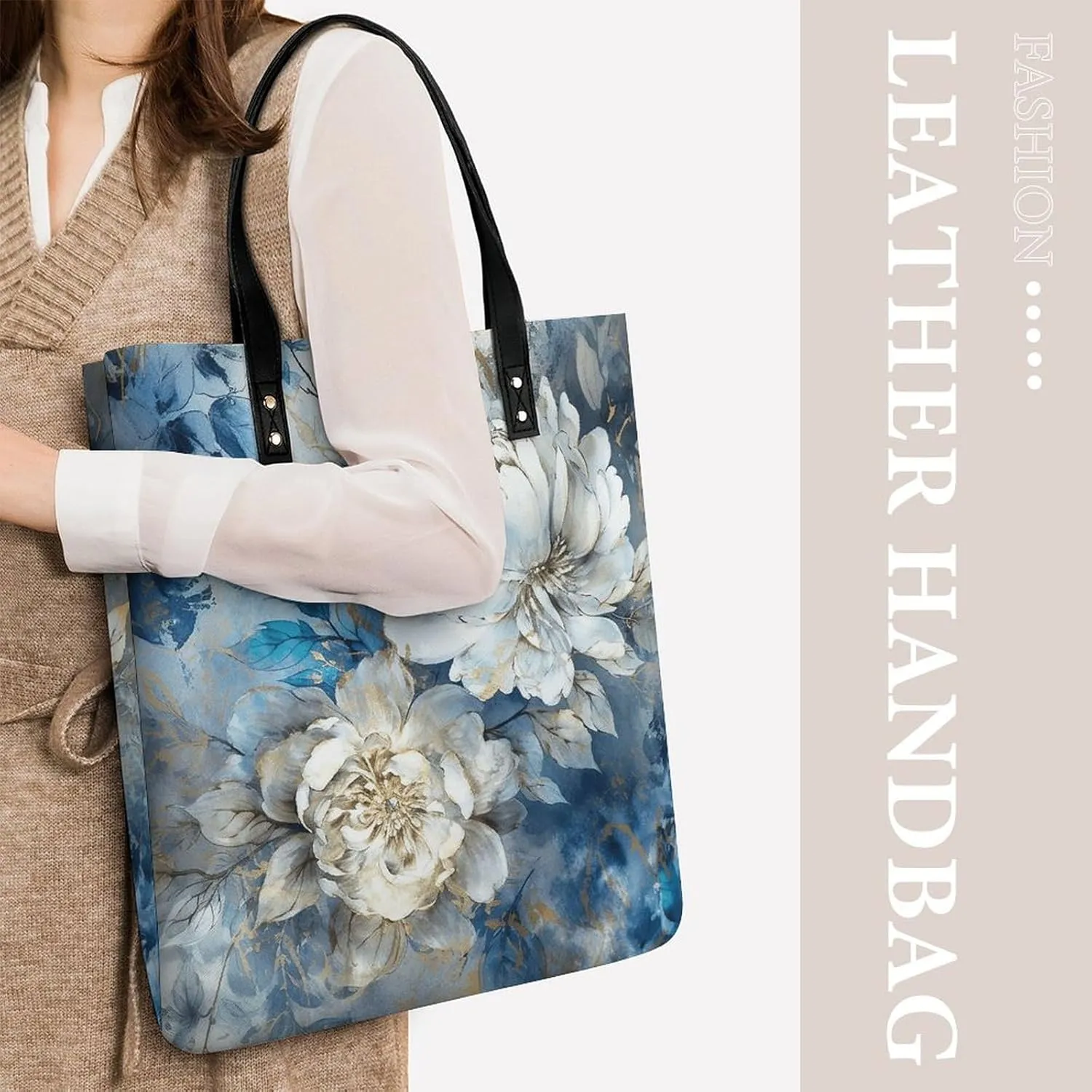 Leather Handbag for Women Tote Bag with Magnetic Buckle Peacock Pattern Crossbody Bag Shoulder Bag