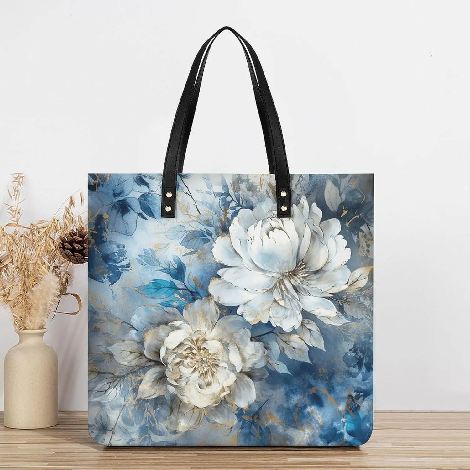 Leather Handbag for Women Tote Bag with Magnetic Buckle Peacock Pattern Crossbody Bag Shoulder Bag