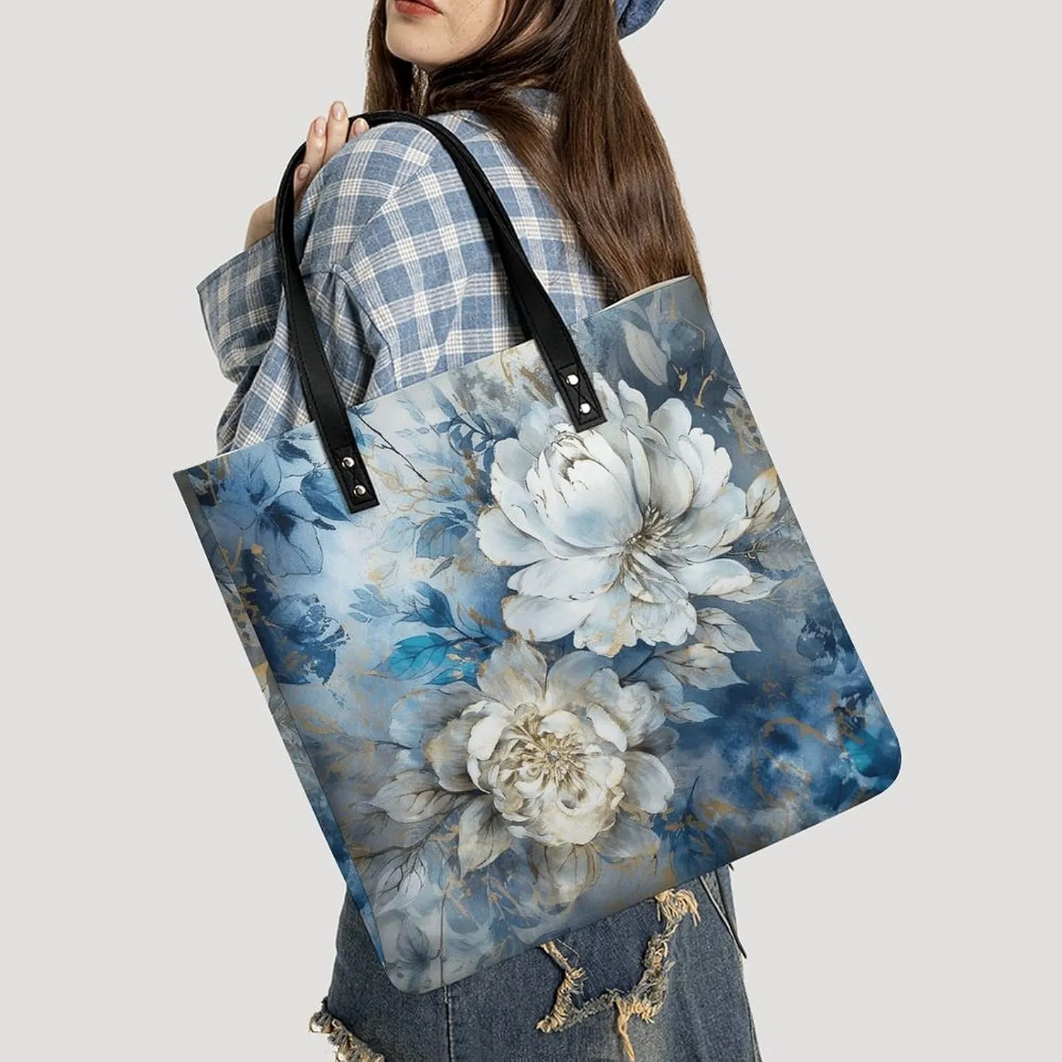 Leather Handbag for Women Tote Bag with Magnetic Buckle Peacock Pattern Crossbody Bag Shoulder Bag