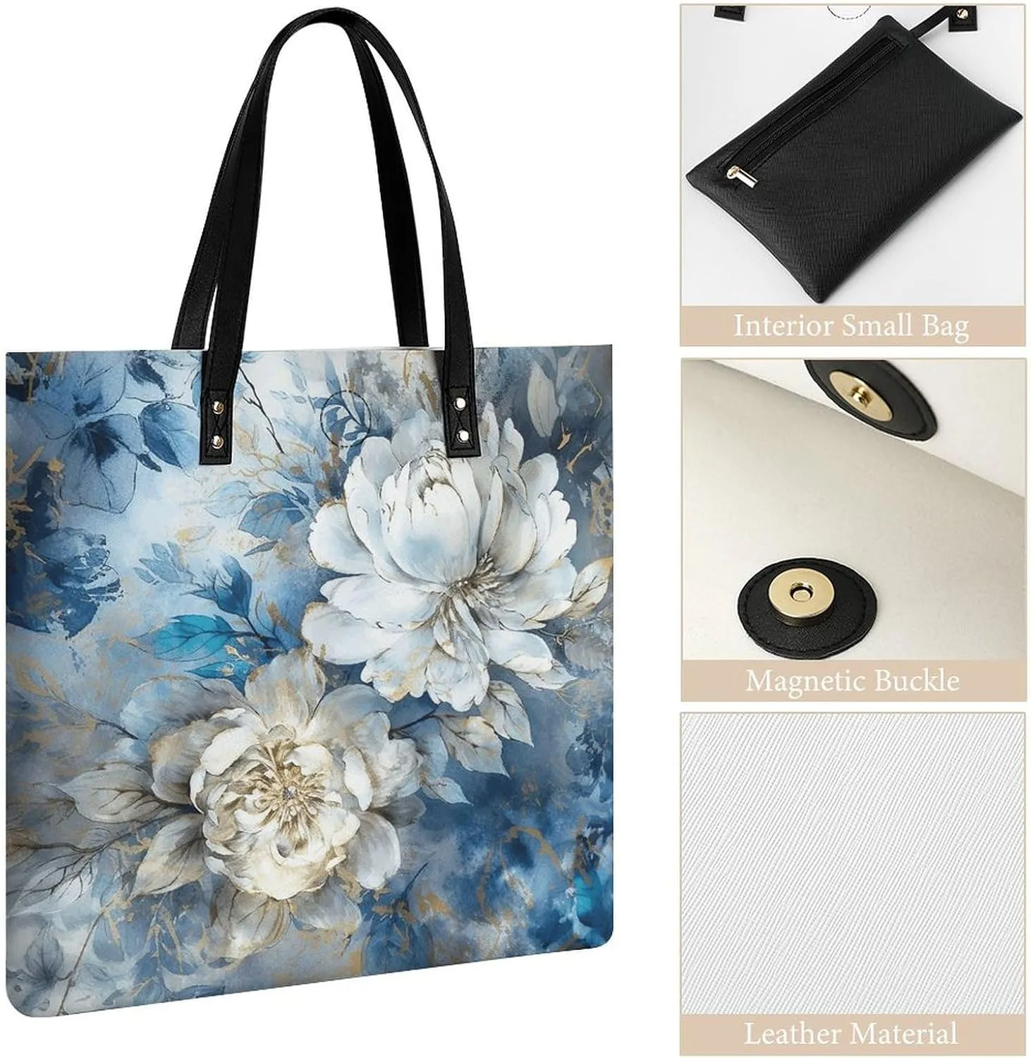 Leather Handbag for Women Tote Bag with Magnetic Buckle Peacock Pattern Crossbody Bag Shoulder Bag