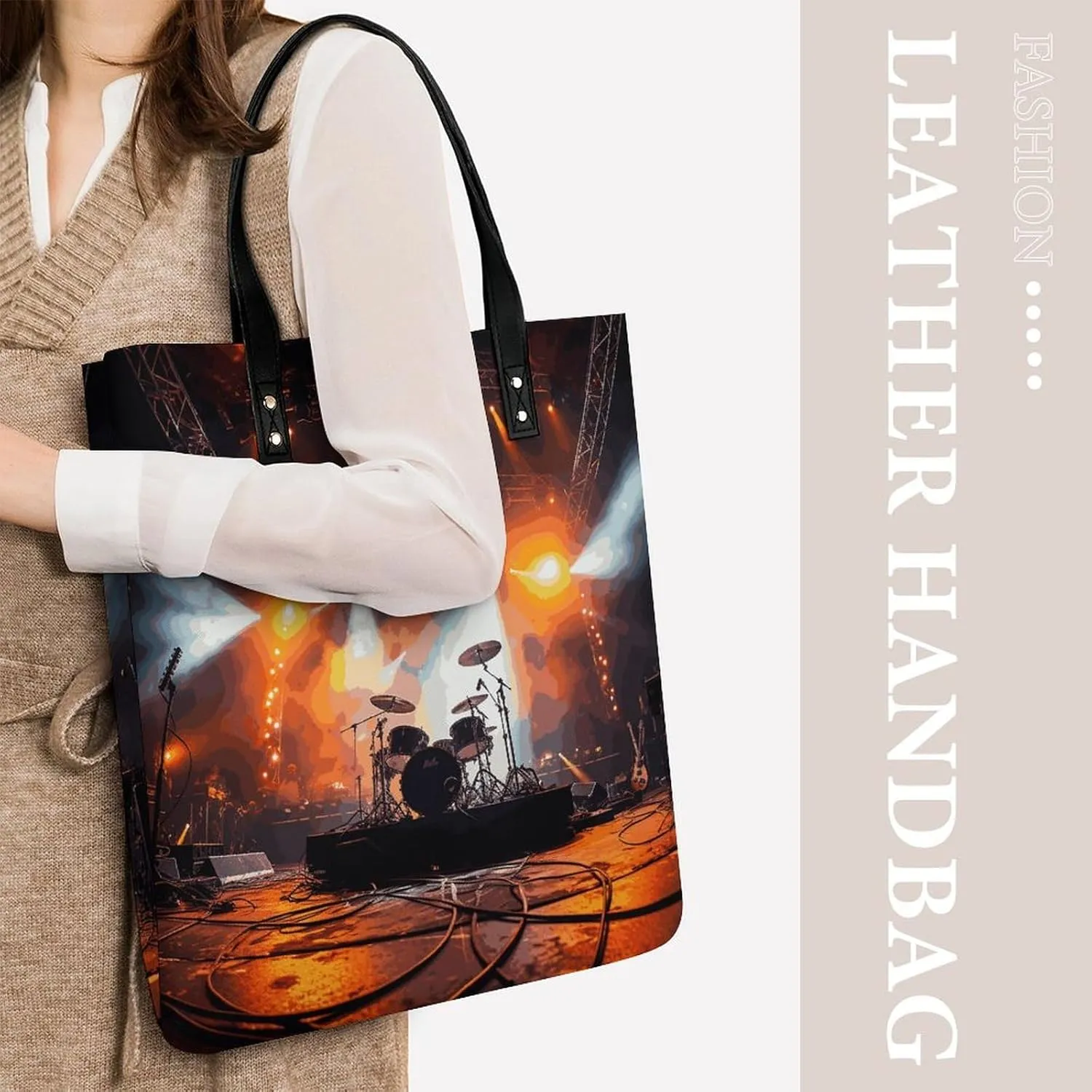 Leather Handbag for Women Tote Bag with Magnetic Buckle Polar Bears Northern Lights Crossbody Bag Shoulder Bag