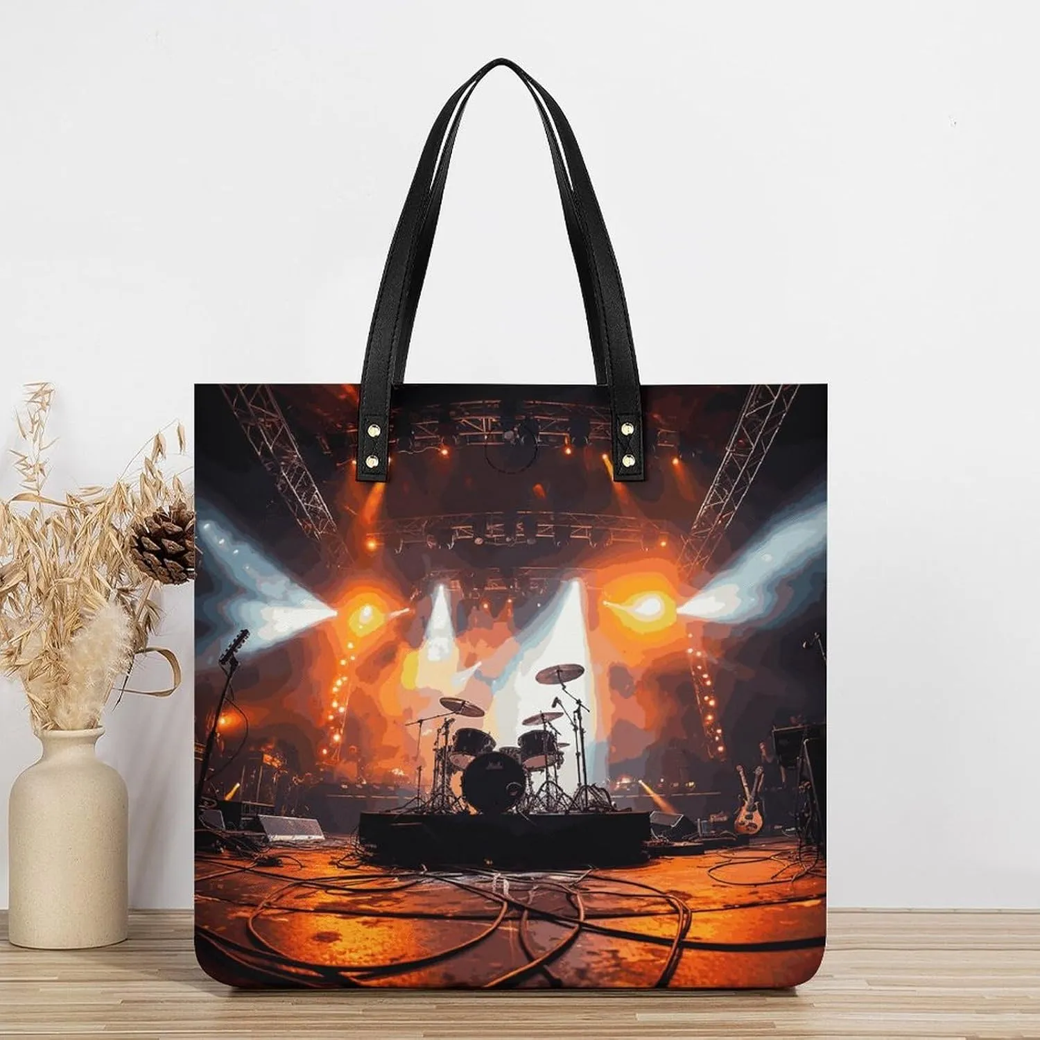 Leather Handbag for Women Tote Bag with Magnetic Buckle Polar Bears Northern Lights Crossbody Bag Shoulder Bag