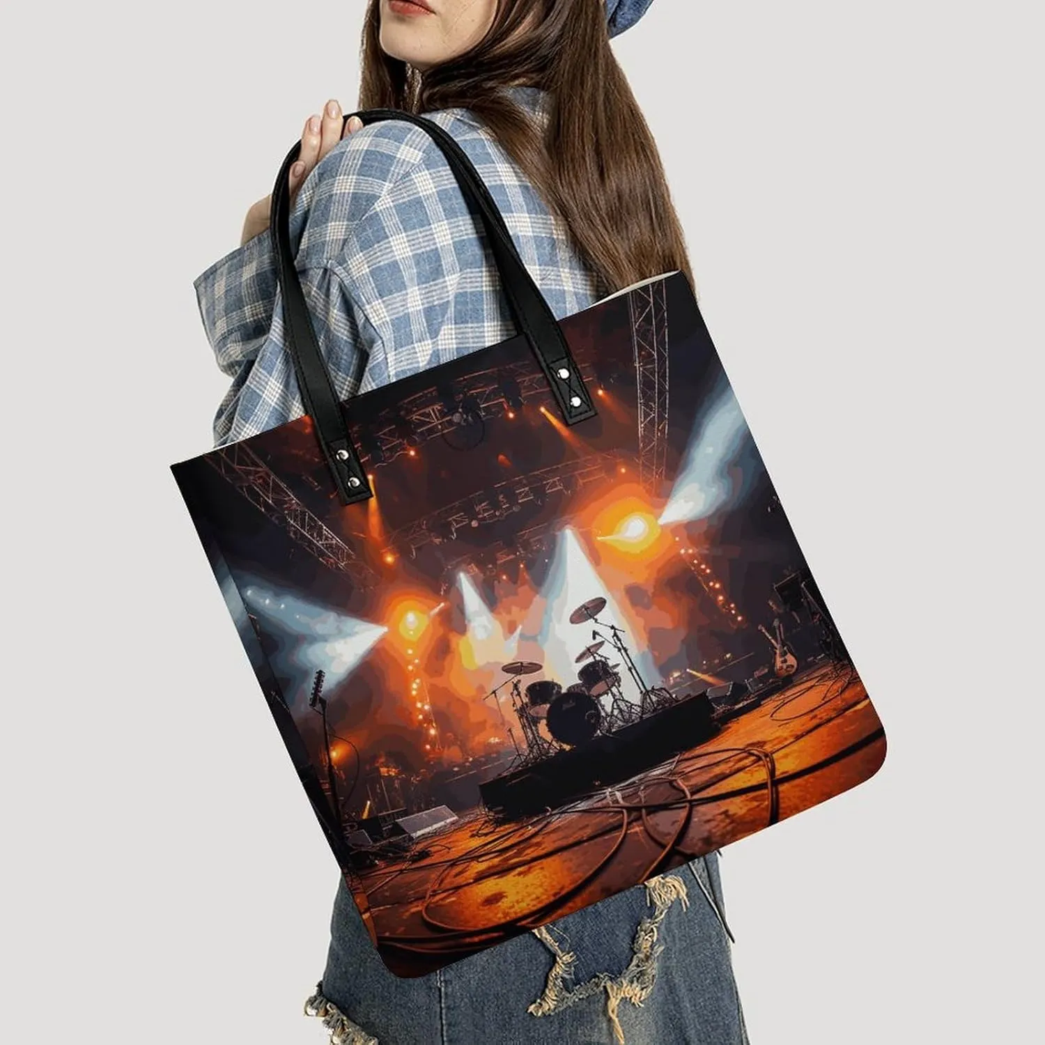 Leather Handbag for Women Tote Bag with Magnetic Buckle Polar Bears Northern Lights Crossbody Bag Shoulder Bag