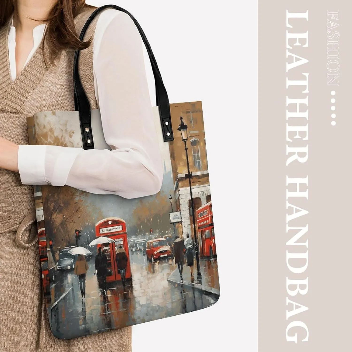 Leather Handbag for Women Tote Bag with Magnetic Buckle Pomeranian Dog Crossbody Bag Shoulder Bag
