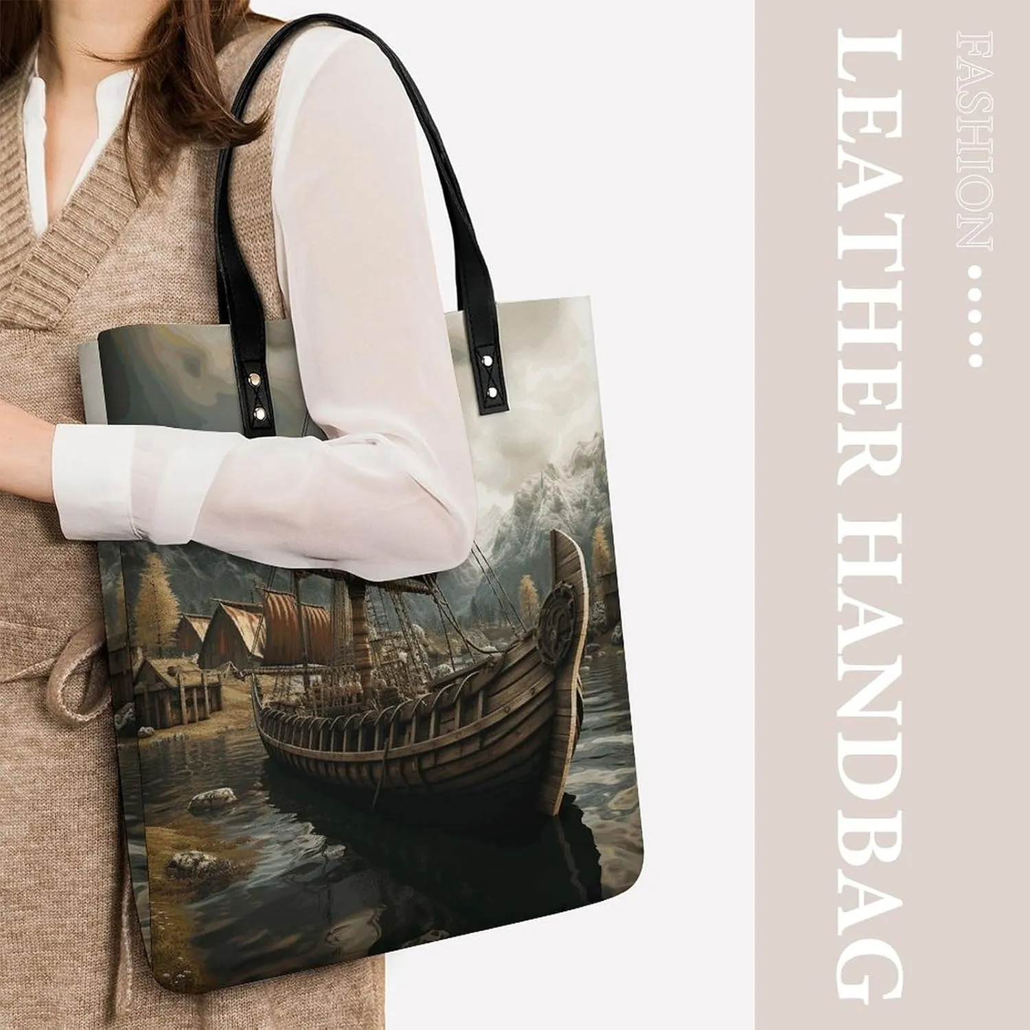 Leather Handbag for Women Tote Bag with Magnetic Buckle Pomeranian Dog Crossbody Bag Shoulder Bag