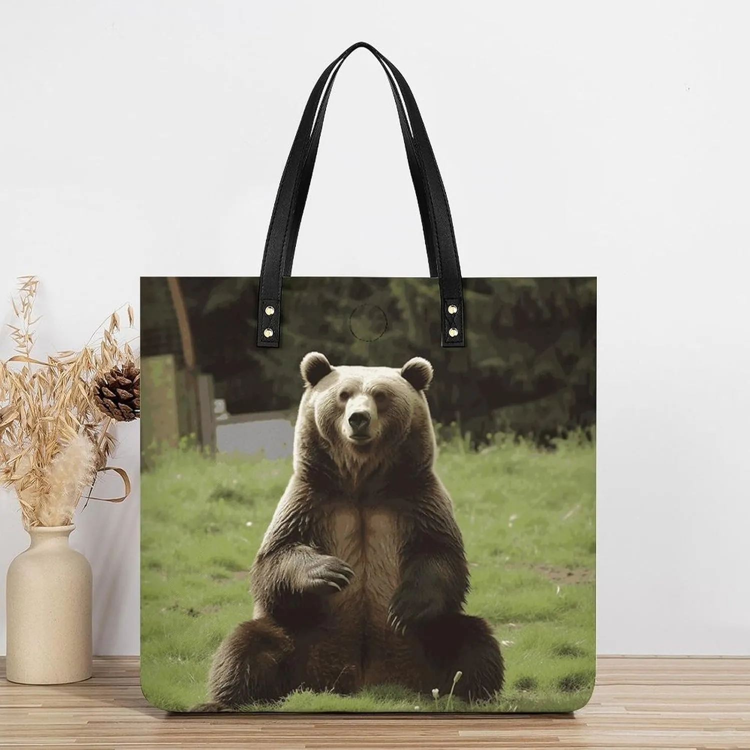 Leather Handbag for Women Tote Bag with Magnetic Buckle Pomeranian Dog Crossbody Bag Shoulder Bag