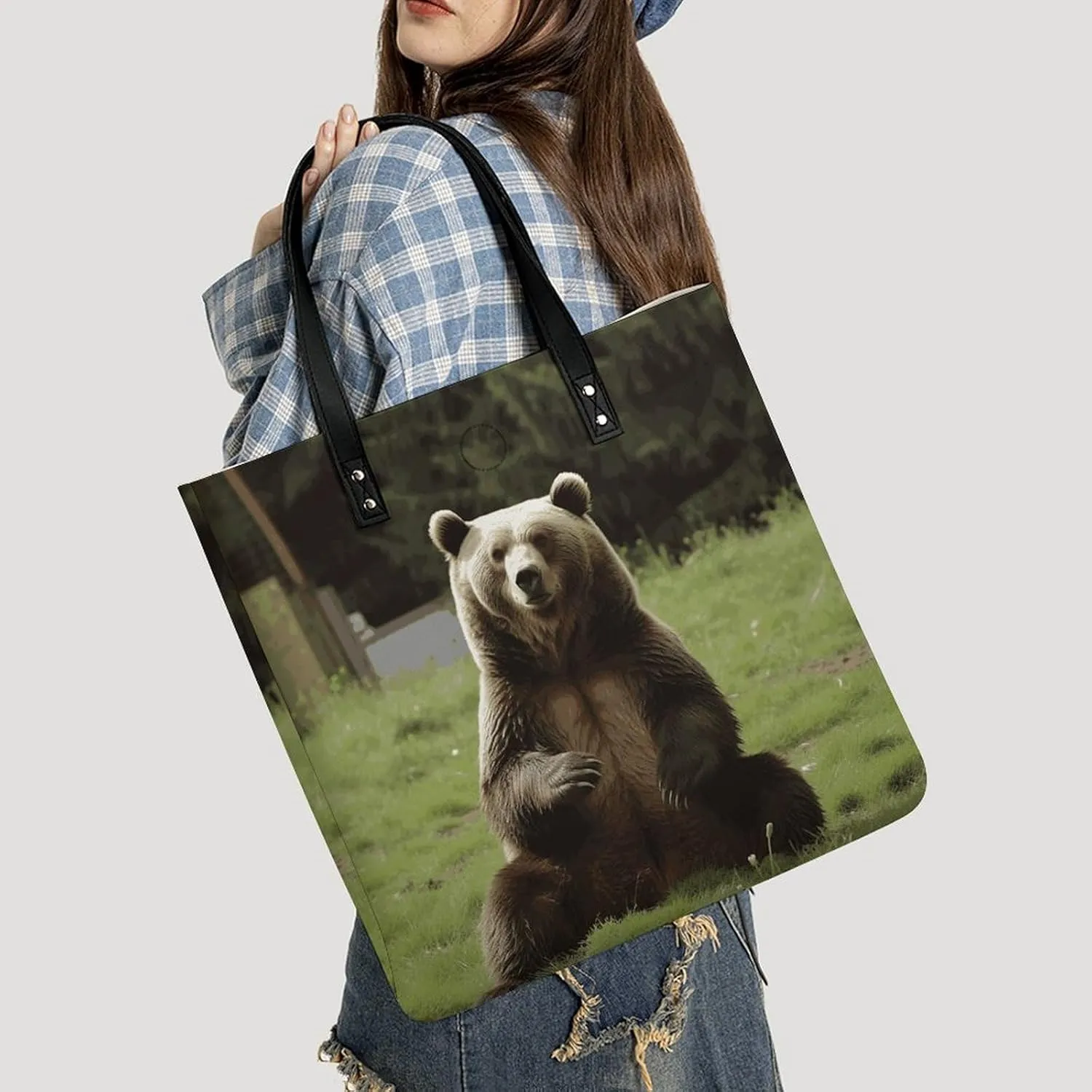 Leather Handbag for Women Tote Bag with Magnetic Buckle Pomeranian Dog Crossbody Bag Shoulder Bag