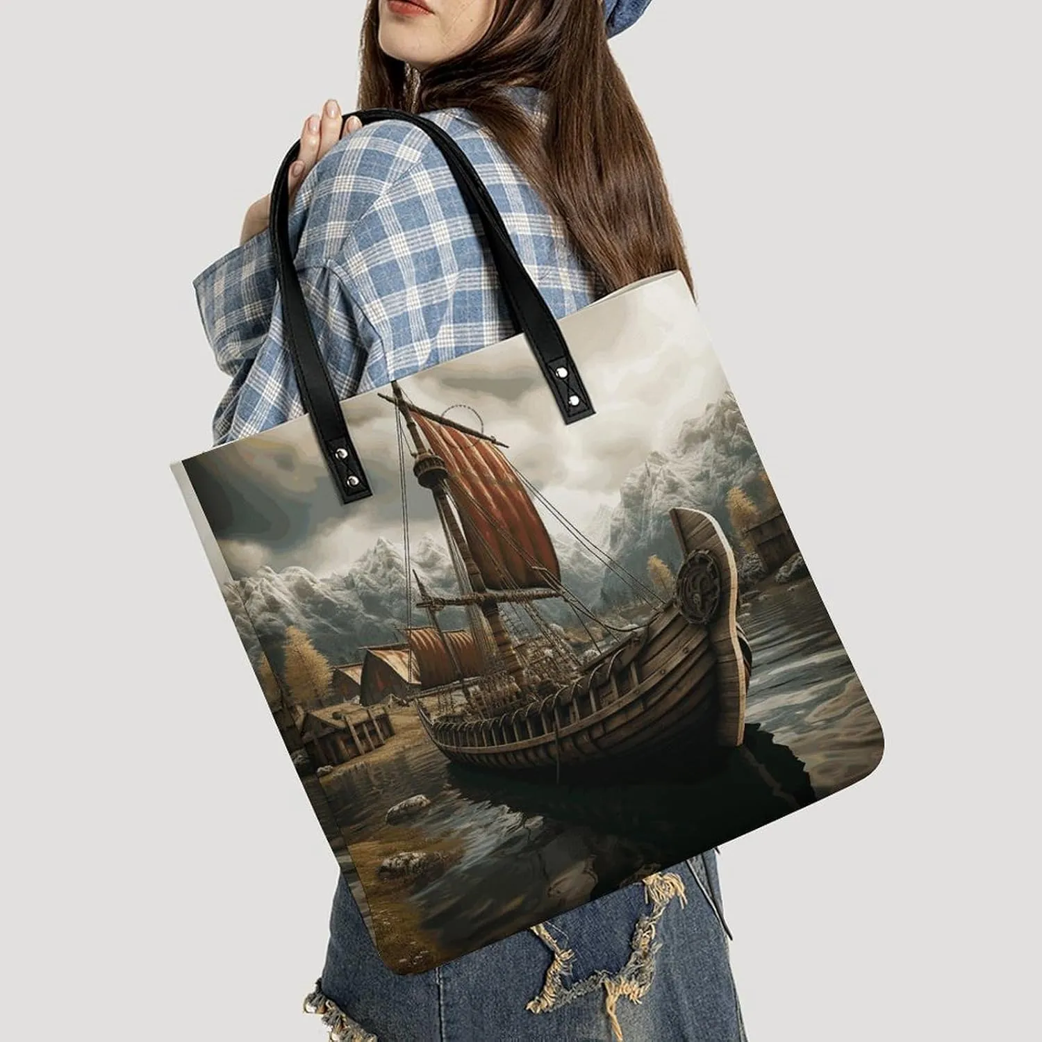 Leather Handbag for Women Tote Bag with Magnetic Buckle Pomeranian Dog Crossbody Bag Shoulder Bag