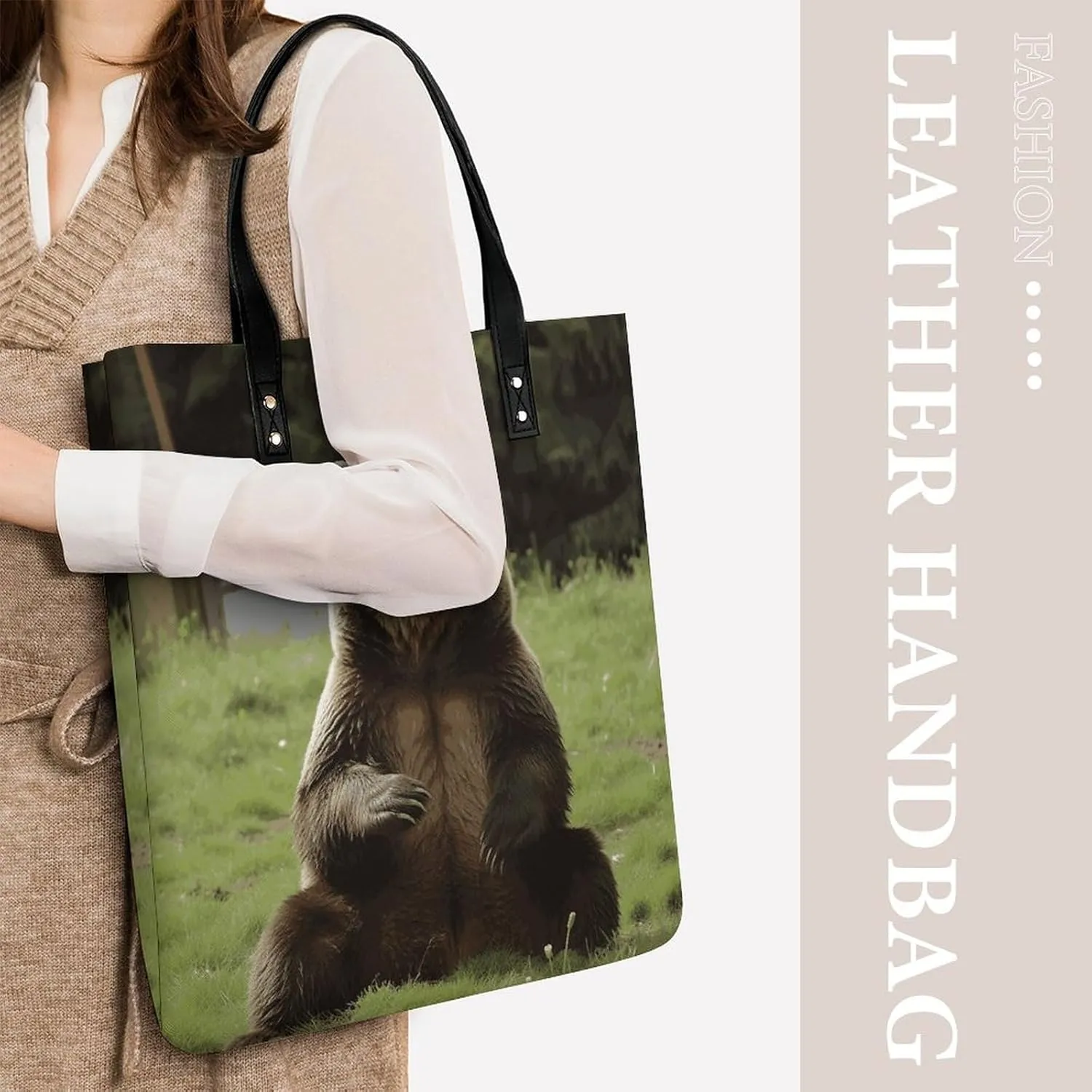 Leather Handbag for Women Tote Bag with Magnetic Buckle Pomeranian Dog Crossbody Bag Shoulder Bag