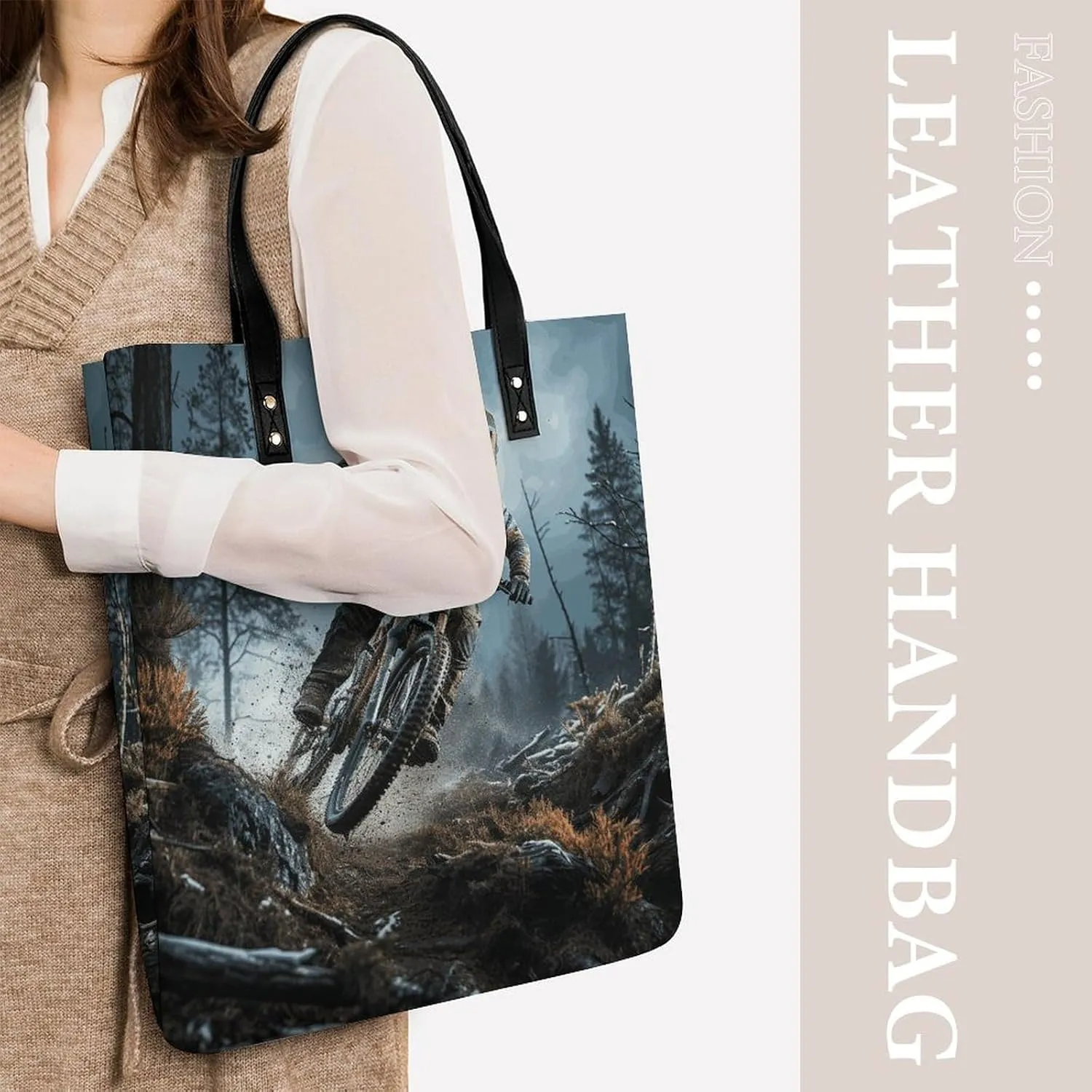 Leather Handbag for Women Tote Bag with Magnetic Buckle Pomeranian Dog Crossbody Bag Shoulder Bag