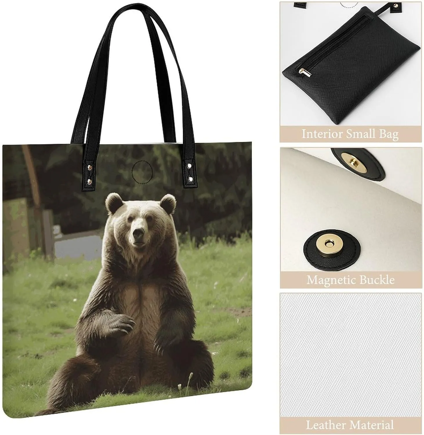 Leather Handbag for Women Tote Bag with Magnetic Buckle Pomeranian Dog Crossbody Bag Shoulder Bag