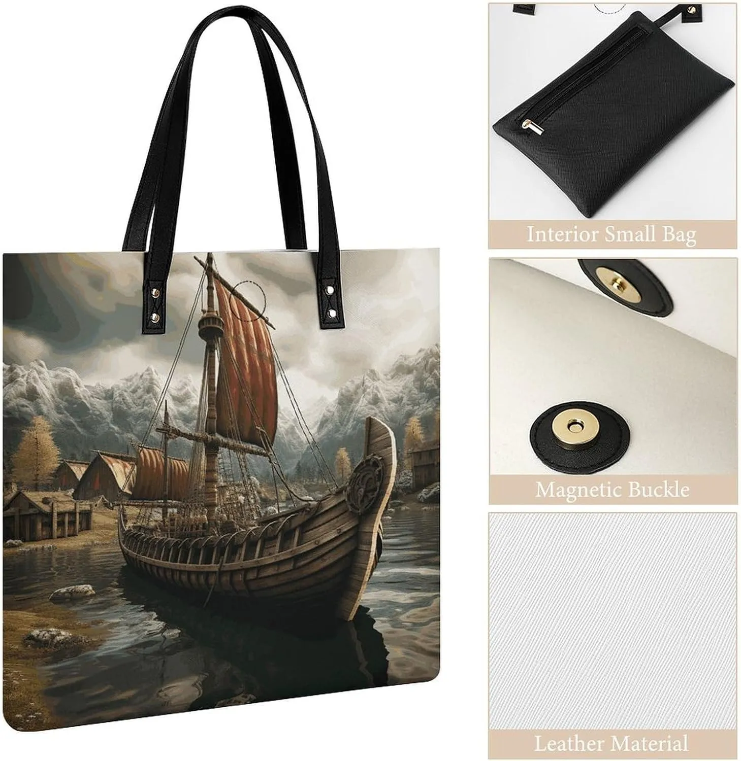 Leather Handbag for Women Tote Bag with Magnetic Buckle Pomeranian Dog Crossbody Bag Shoulder Bag