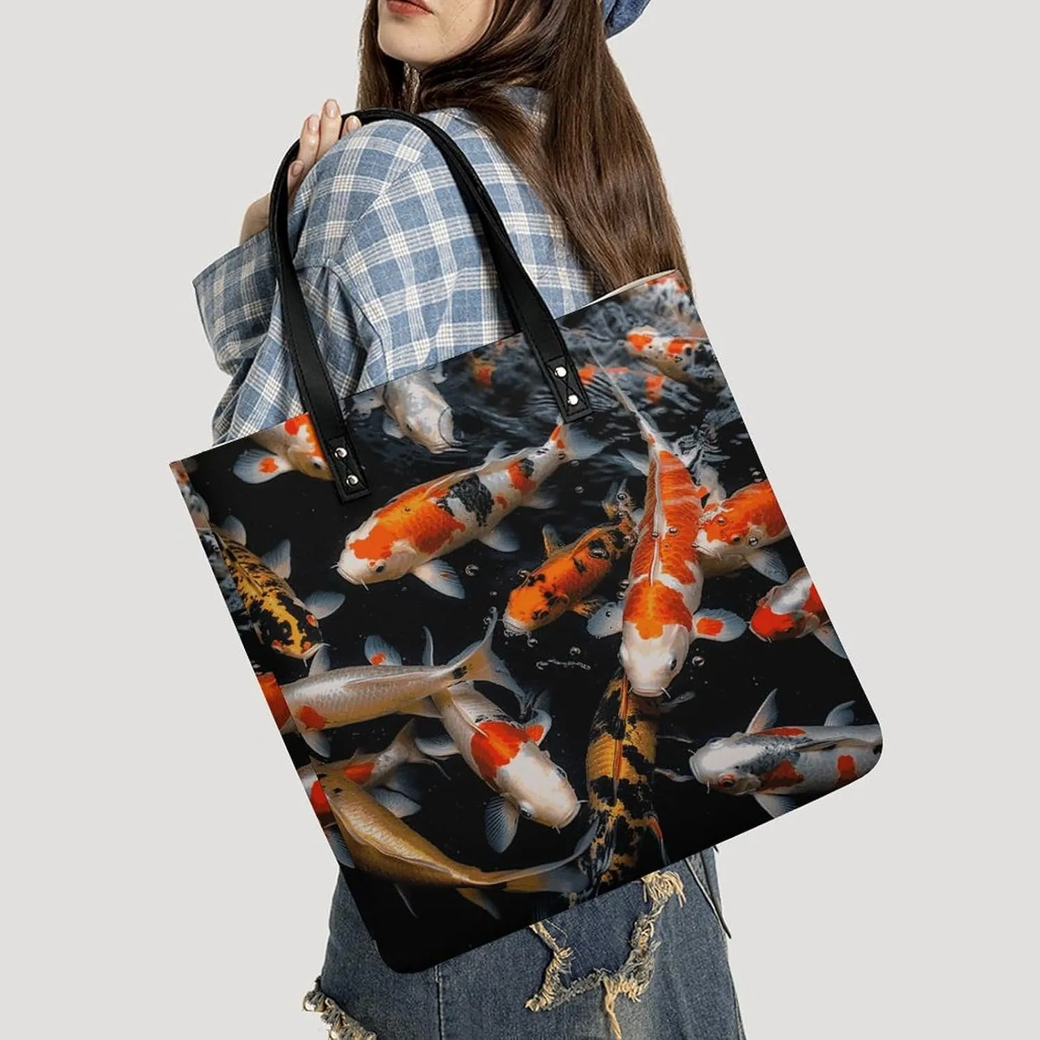 Leather Handbag for Women Tote Bag with Magnetic Buckle Pomeranian Dog Crossbody Bag Shoulder Bag