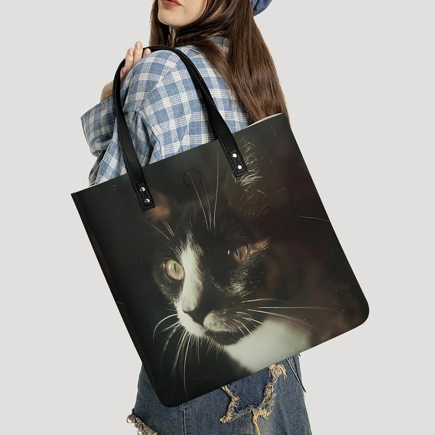 Leather Handbag for Women Tote Bag with Magnetic Buckle Red Black Plate Crossbody Bag Shoulder Bag