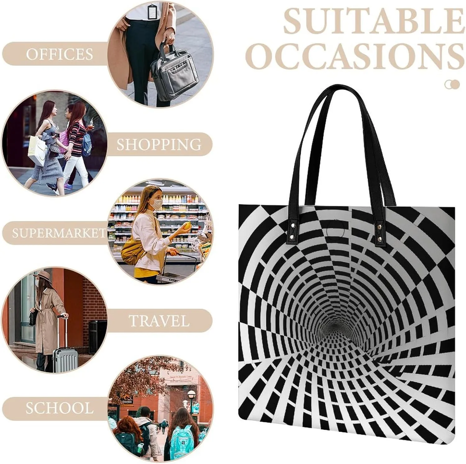 Leather Handbag for Women Tote Bag with Magnetic Buckle Visual Illusion Crossbody Bag Shoulder Bag