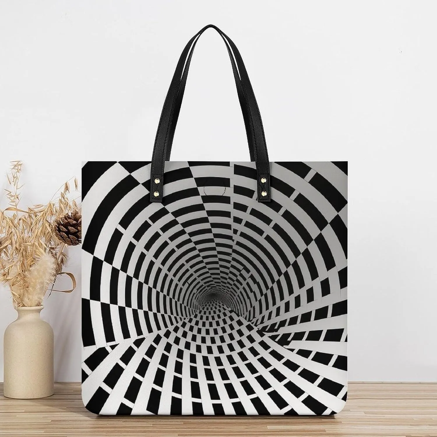 Leather Handbag for Women Tote Bag with Magnetic Buckle Visual Illusion Crossbody Bag Shoulder Bag