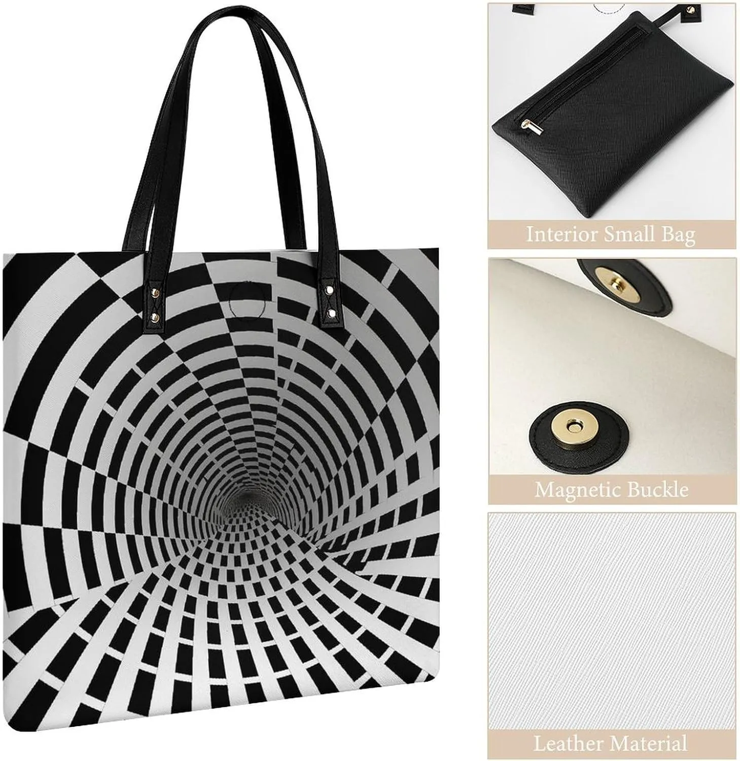 Leather Handbag for Women Tote Bag with Magnetic Buckle Visual Illusion Crossbody Bag Shoulder Bag