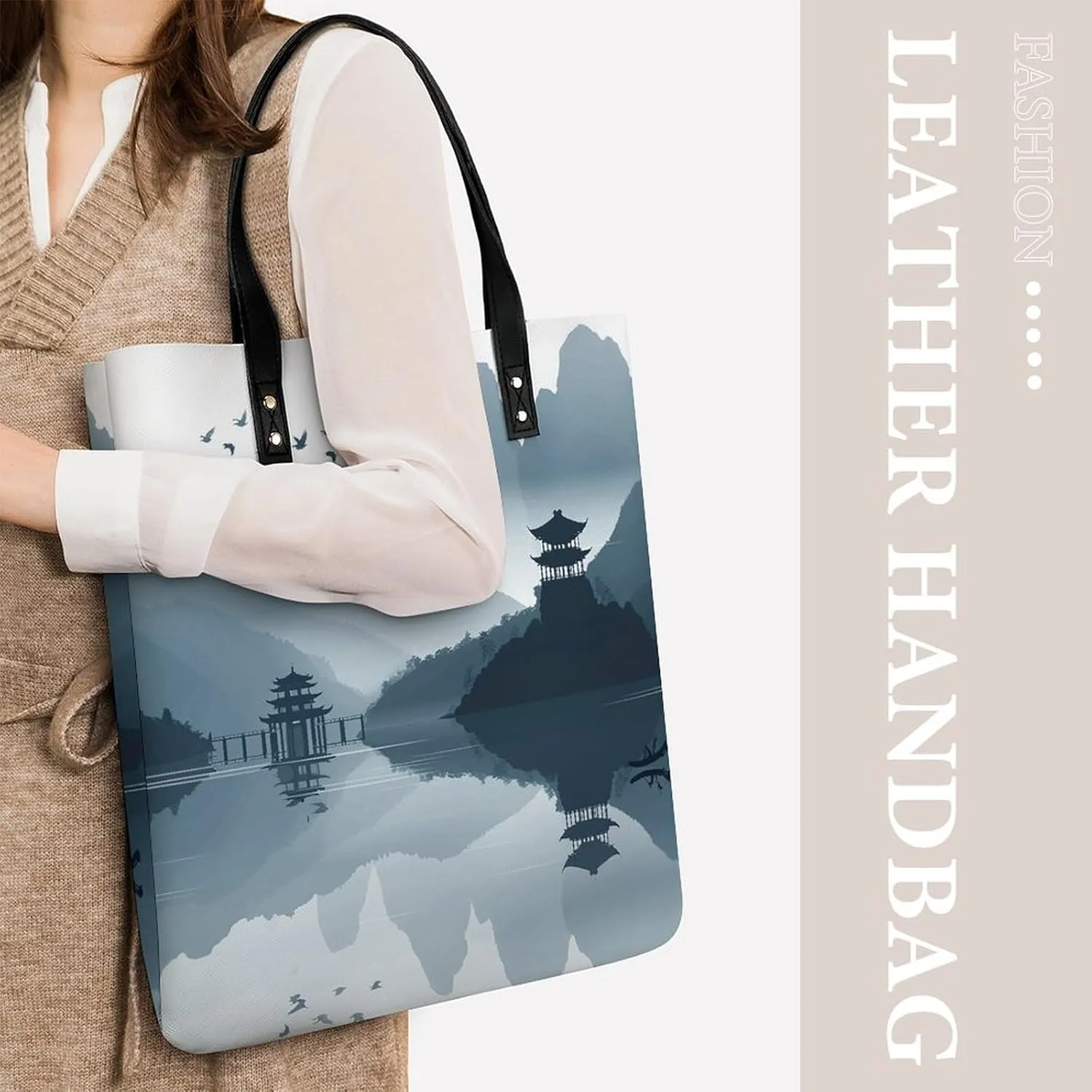 Leather Handbag for Women Tote Bag with Magnetic Buckle Visual Illusion Crossbody Bag Shoulder Bag