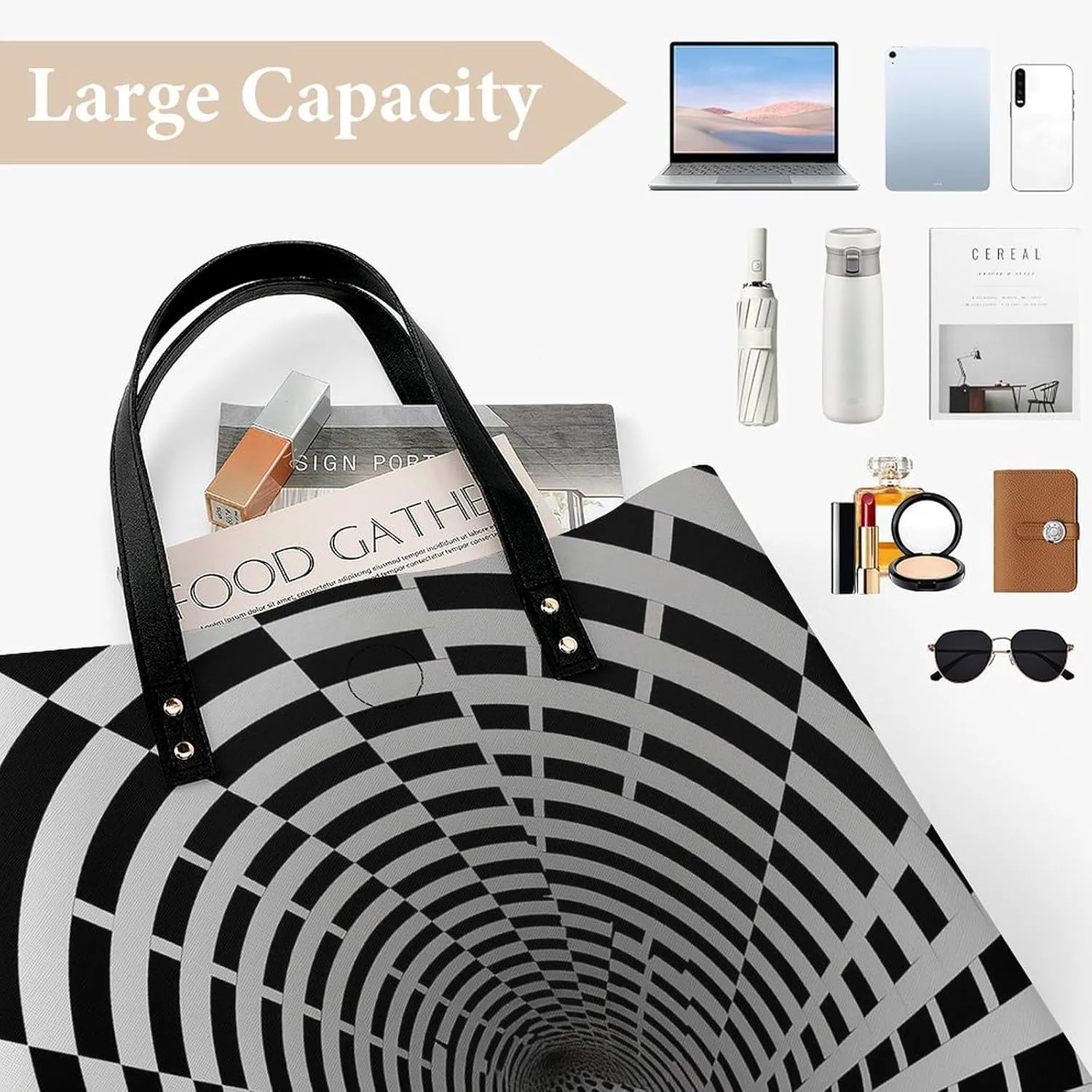 Leather Handbag for Women Tote Bag with Magnetic Buckle Visual Illusion Crossbody Bag Shoulder Bag