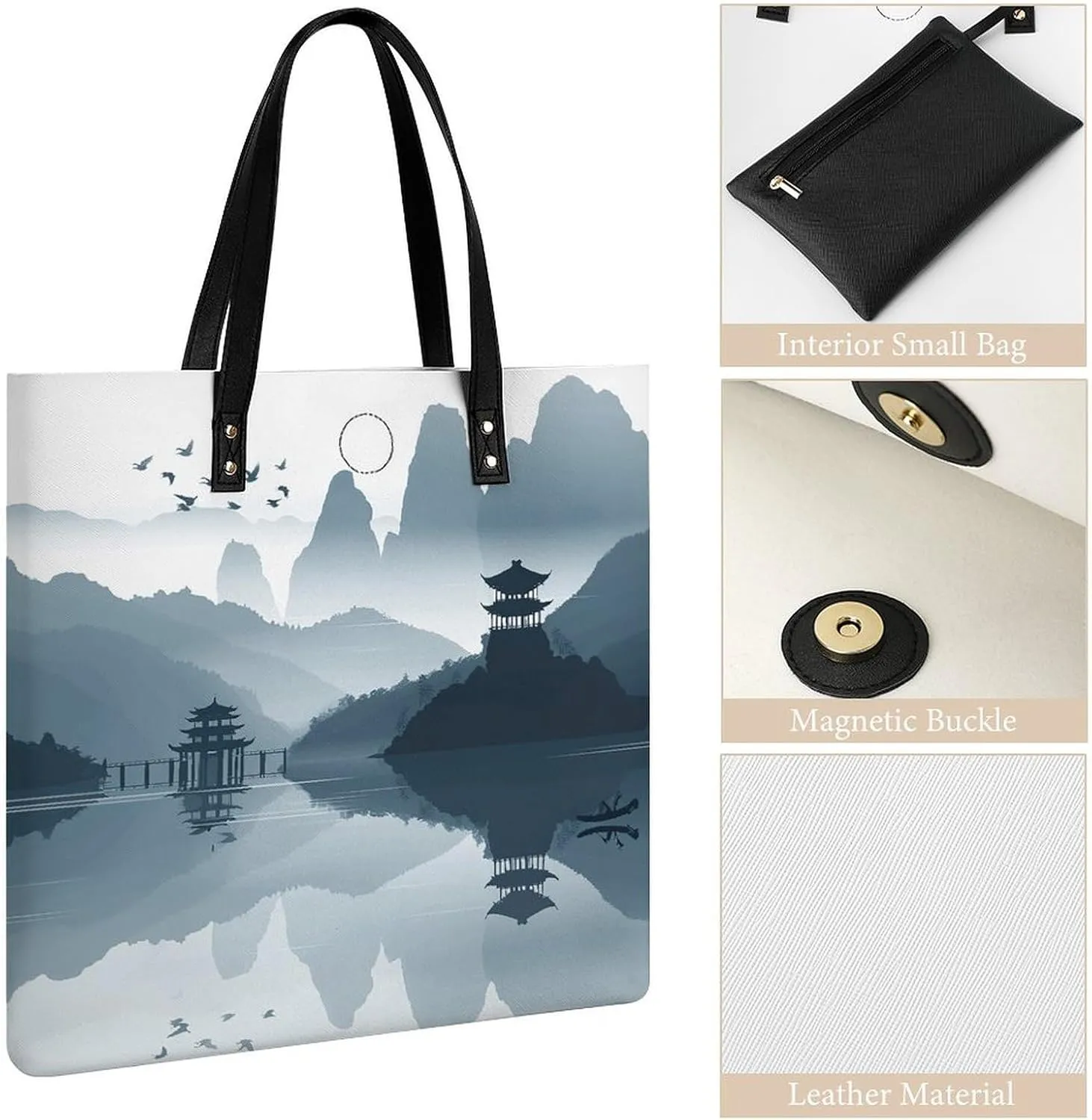 Leather Handbag for Women Tote Bag with Magnetic Buckle Visual Illusion Crossbody Bag Shoulder Bag