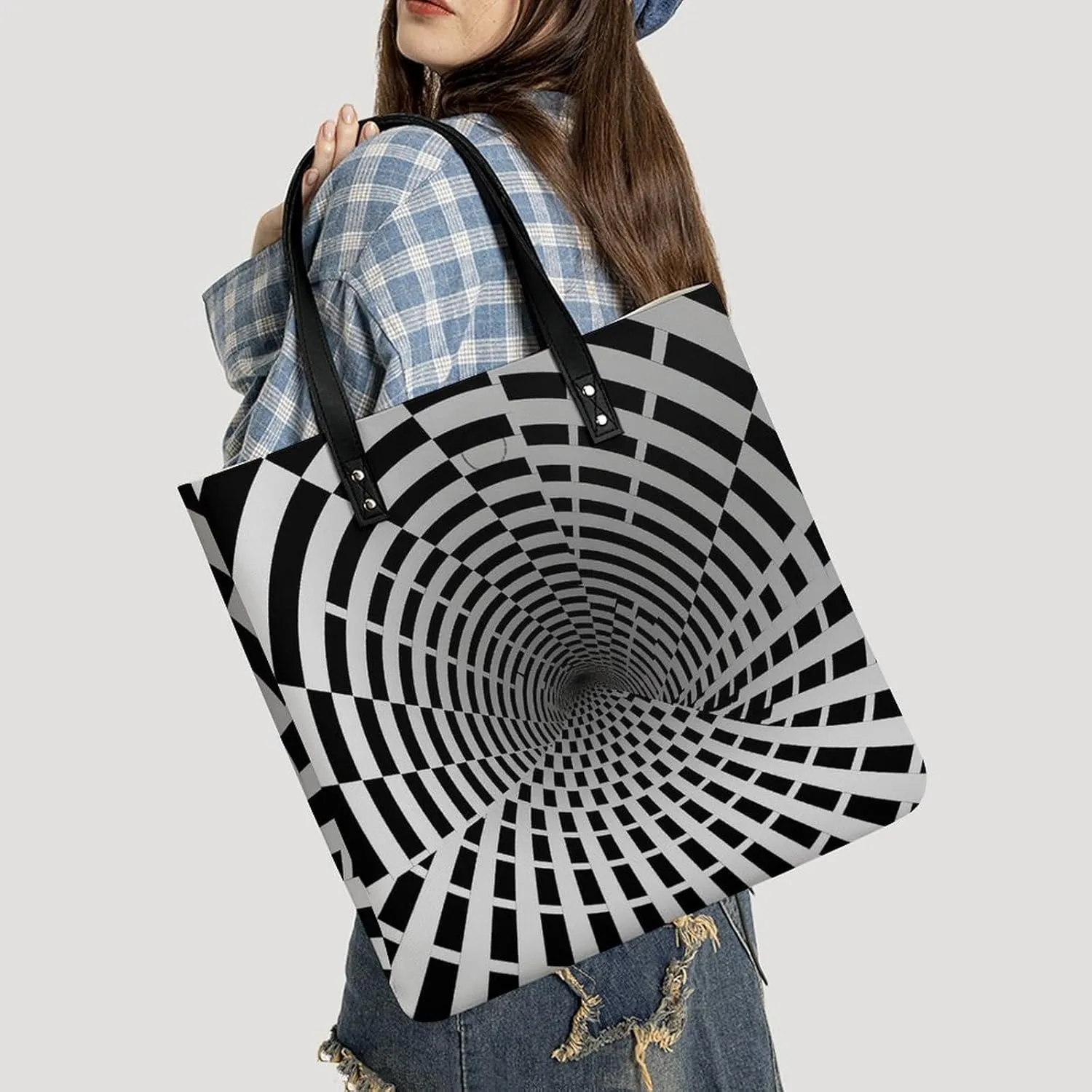 Leather Handbag for Women Tote Bag with Magnetic Buckle Visual Illusion Crossbody Bag Shoulder Bag