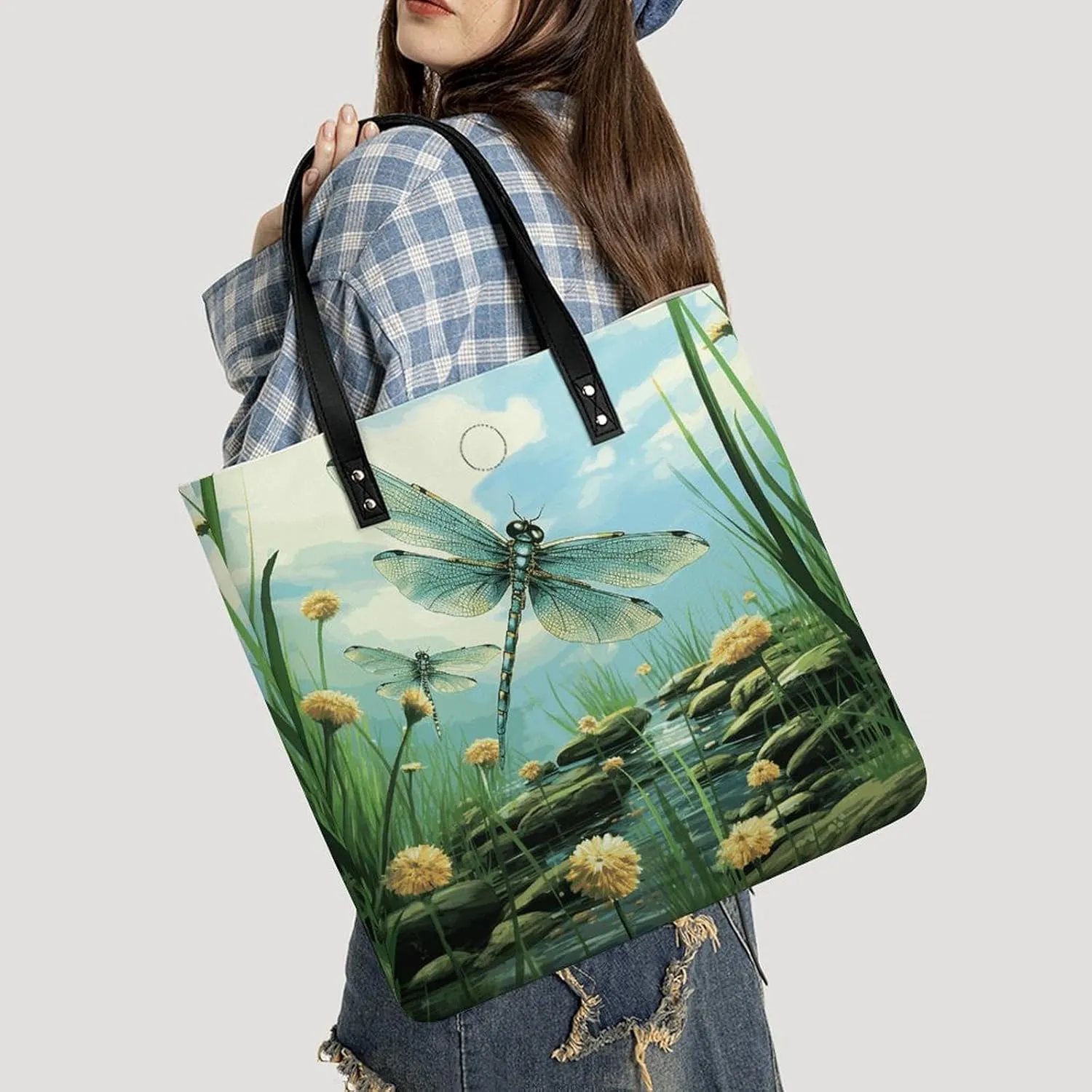 Leather Handbag for Women Tote Bag with Magnetic Buckle Xmas Snowman Crossbody Bag Shoulder Bag