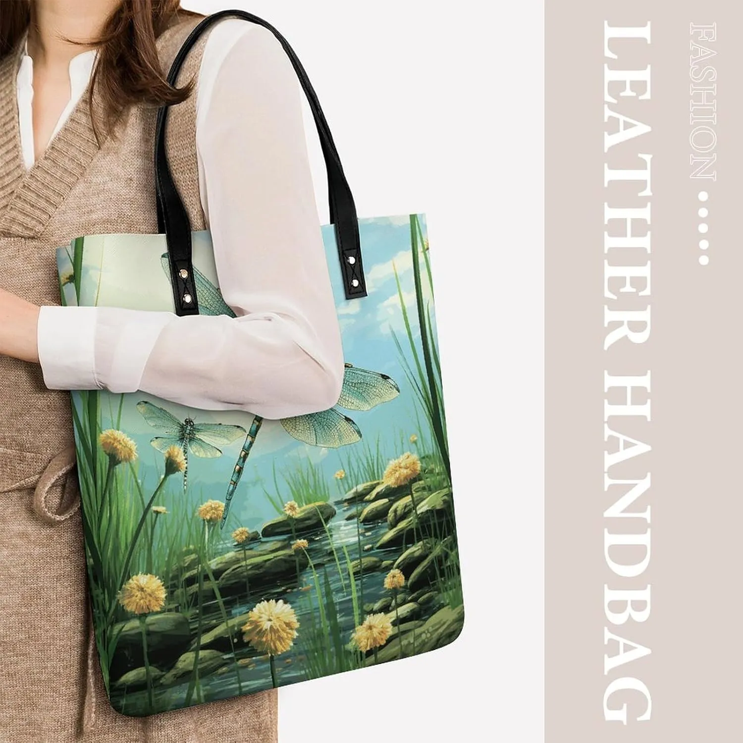 Leather Handbag for Women Tote Bag with Magnetic Buckle Xmas Snowman Crossbody Bag Shoulder Bag