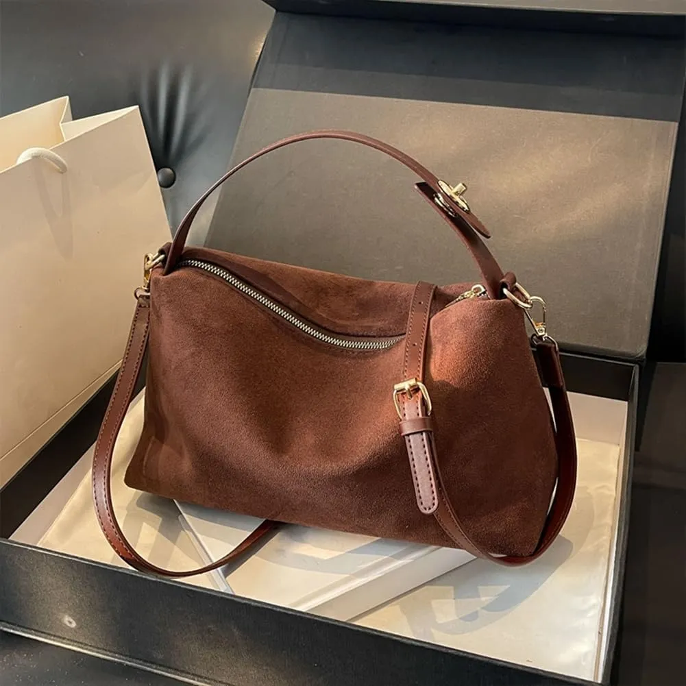 Leather Hobo Bags for Women Brown Purses Suede Purse Slouchy Tote Bag Suede Tote Bag Fall Purses Handbag