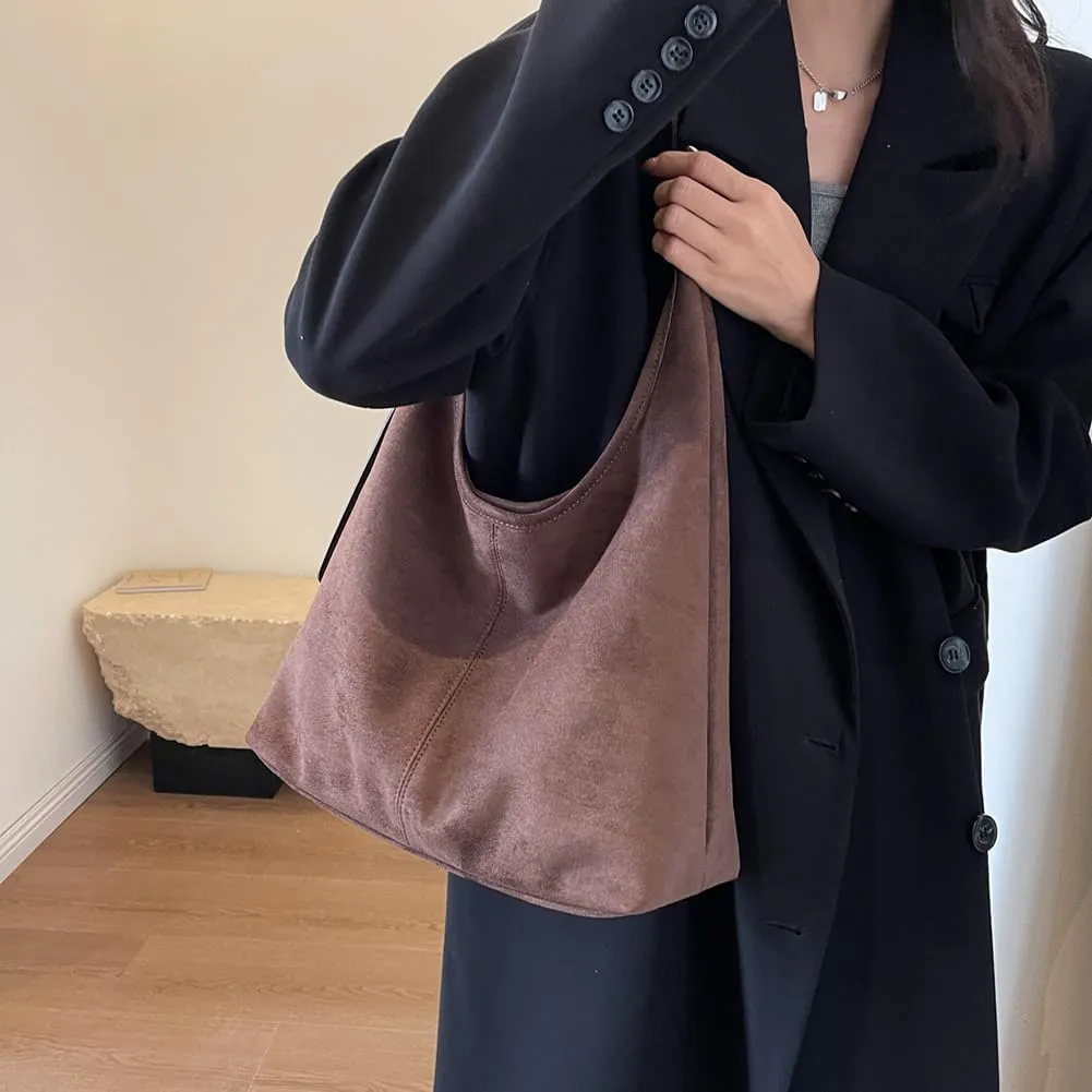 Leather Hobo Bags for Women Brown Purses Suede Purse Slouchy Tote Bag Suede Tote Bag Fall Purses Handbag