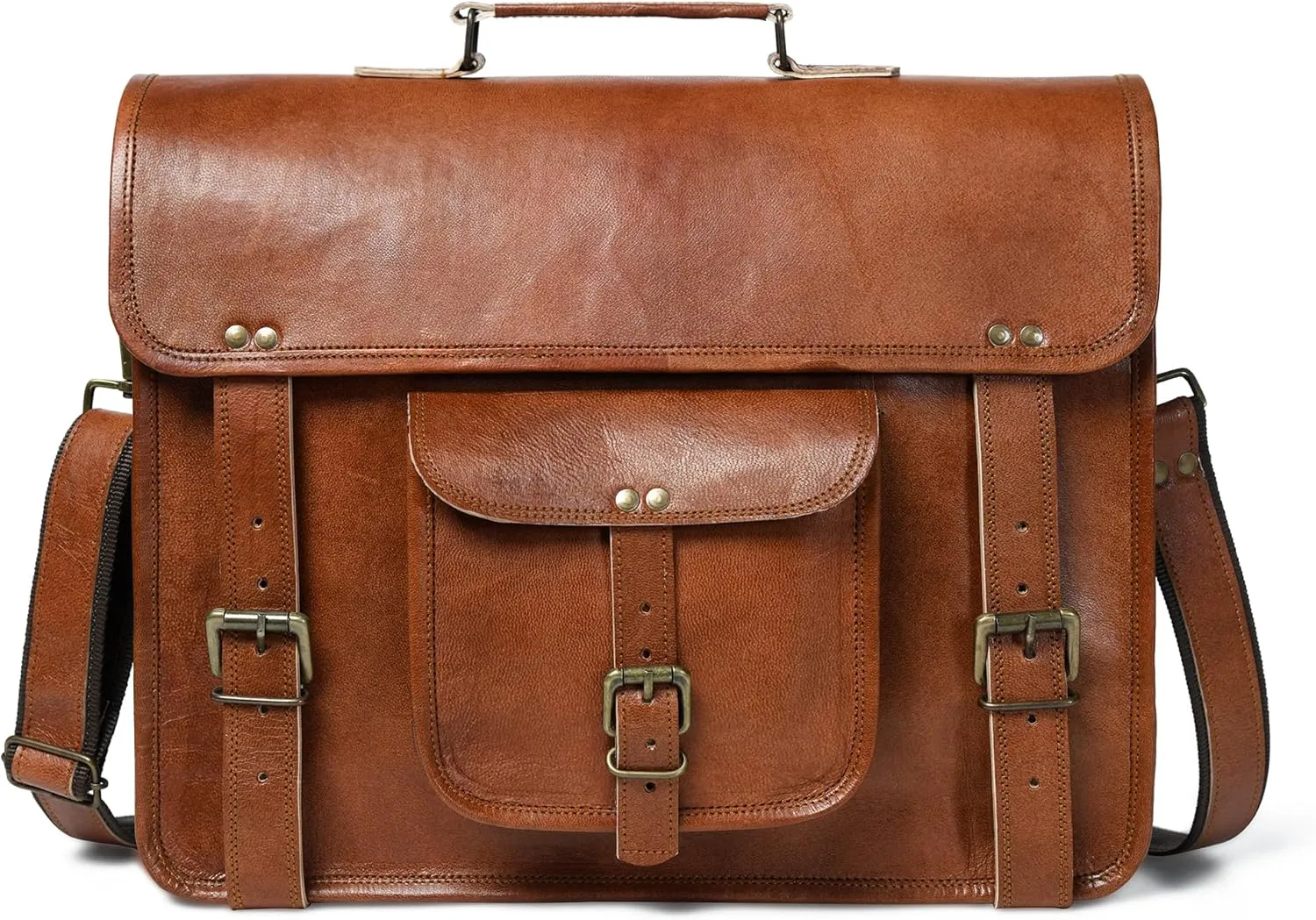 Leather Messenger Bag, Handmade Vintage Satchel for Men, Crossbody Shoulder Bag, Briefcase, Large Laptop Computer Bag, Brown, Genuine Leather