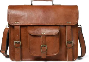 Leather Messenger Bag, Handmade Vintage Satchel for Men, Crossbody Shoulder Bag, Briefcase, Large Laptop Computer Bag, Brown, Genuine Leather