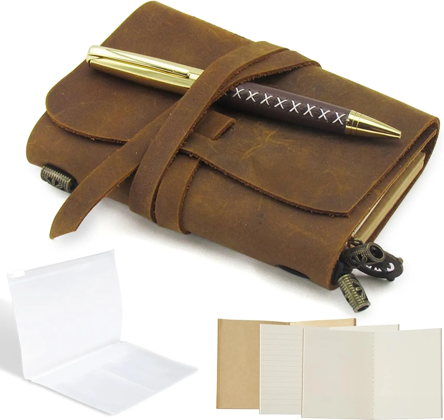 Leather Pocket Notebook - Small Refillable Travelers Journal for Men and Women, Handmade Passport Size Notebook, Diary or Sketchbook for Traveling - Ideal for Writing & Daily Planner 5.4x4.3"