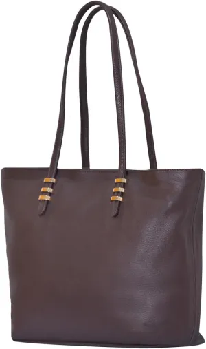 Leather Tote Shoulder Bag for Women - Cow Skin Leather, Large Compartment, Multiple Pockets, Strong Metal Zipper