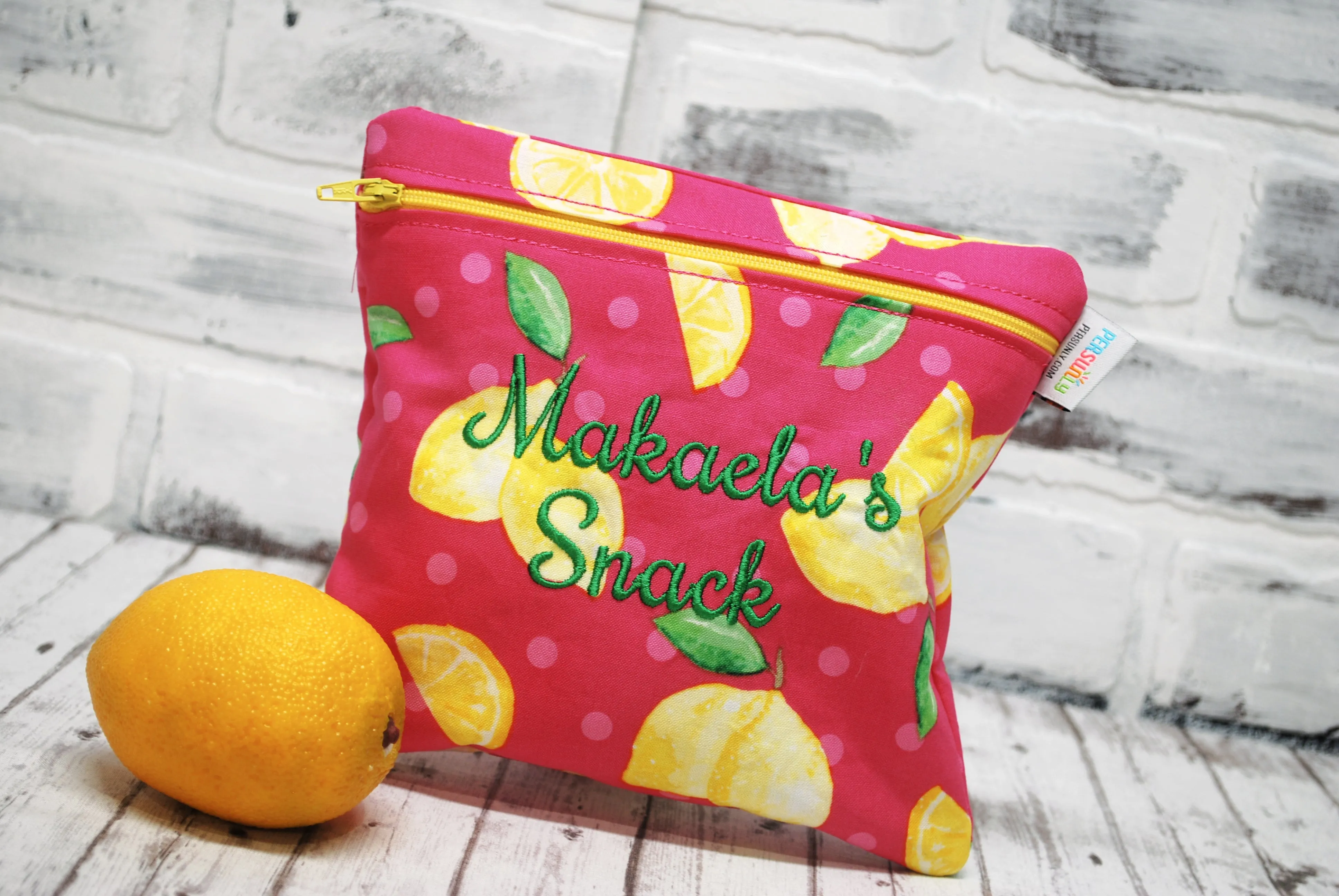 Lemons on Pink Personalized Reusable Food Bag