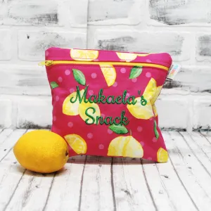 Lemons on Pink Personalized Reusable Food Bag