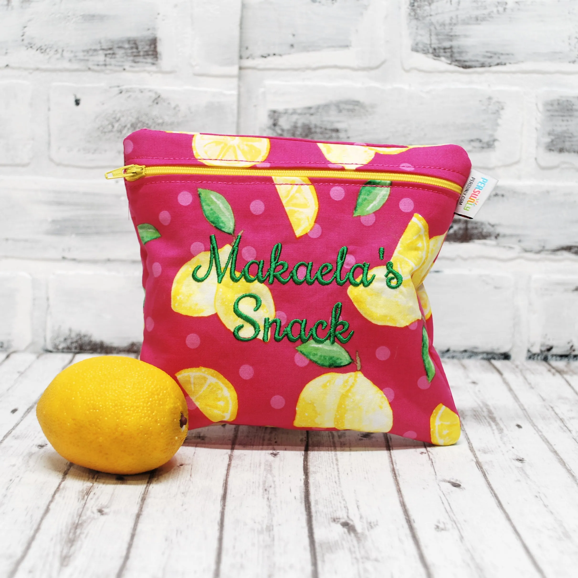 Lemons on Pink Personalized Reusable Food Bag