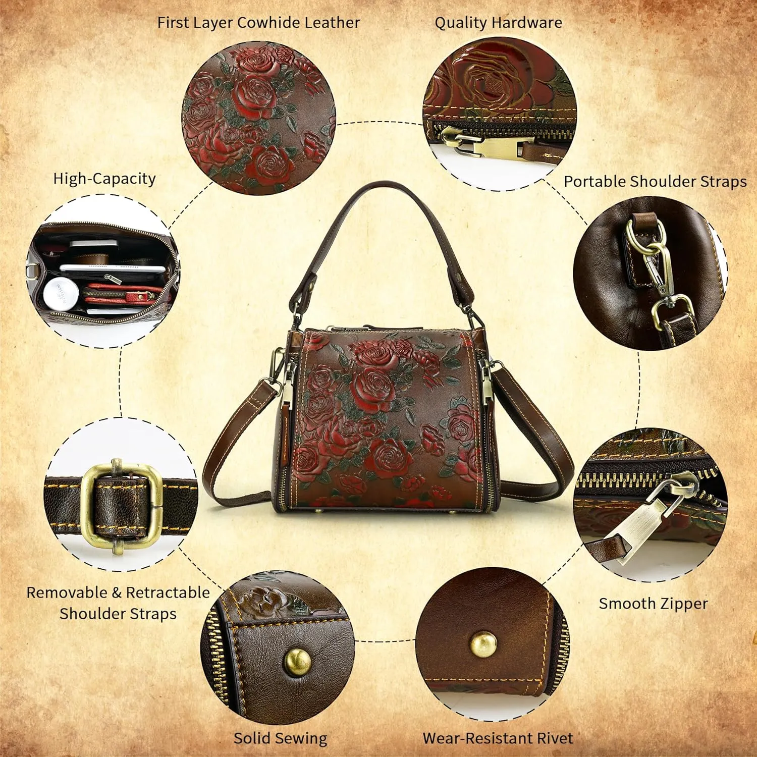 LETEULO Crossbody Bag for Women Top Handle Tote Purses Vintage Satchels Handbag