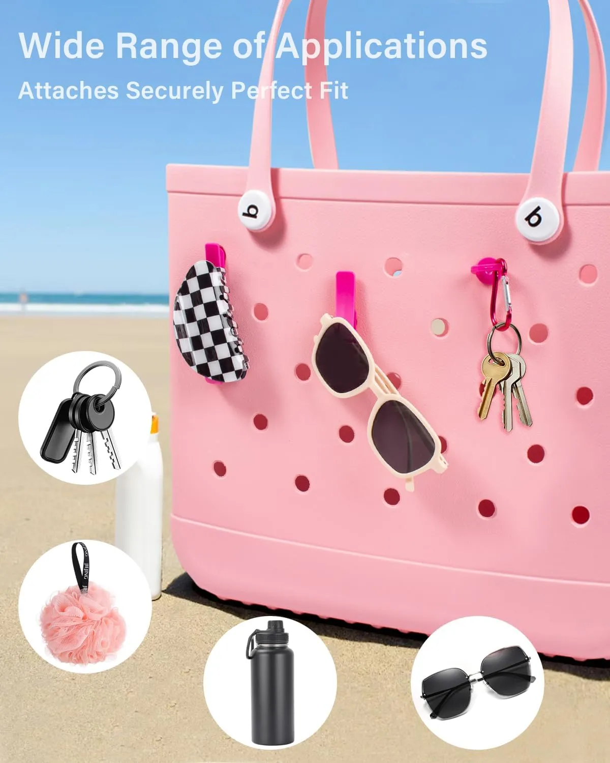 LETGO 4 Packs Clear Bogg Beach Tote Bag with 4 Insert Hooks Accessories for Bogg Bags Travel Makeup Clean Toiletry Brush Organizer Cosmetic Divider Storage Inner Pouchs (Clear Pink)
