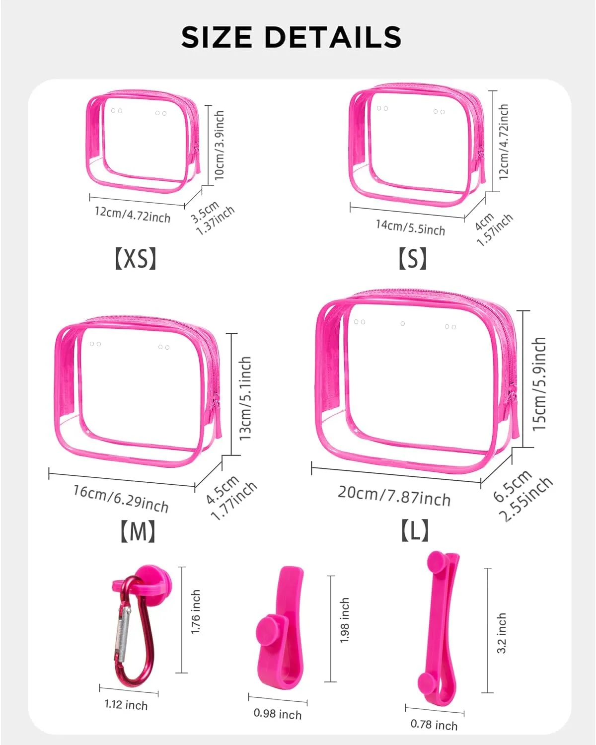 LETGO 4 Packs Clear Bogg Beach Tote Bag with 4 Insert Hooks Accessories for Bogg Bags Travel Makeup Clean Toiletry Brush Organizer Cosmetic Divider Storage Inner Pouchs (Clear Pink)