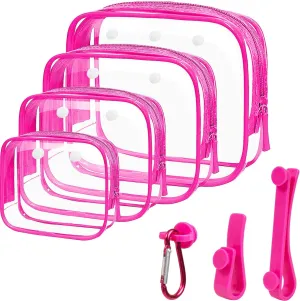 LETGO 4 Packs Clear Bogg Beach Tote Bag with 4 Insert Hooks Accessories for Bogg Bags Travel Makeup Clean Toiletry Brush Organizer Cosmetic Divider Storage Inner Pouchs (Clear Pink)