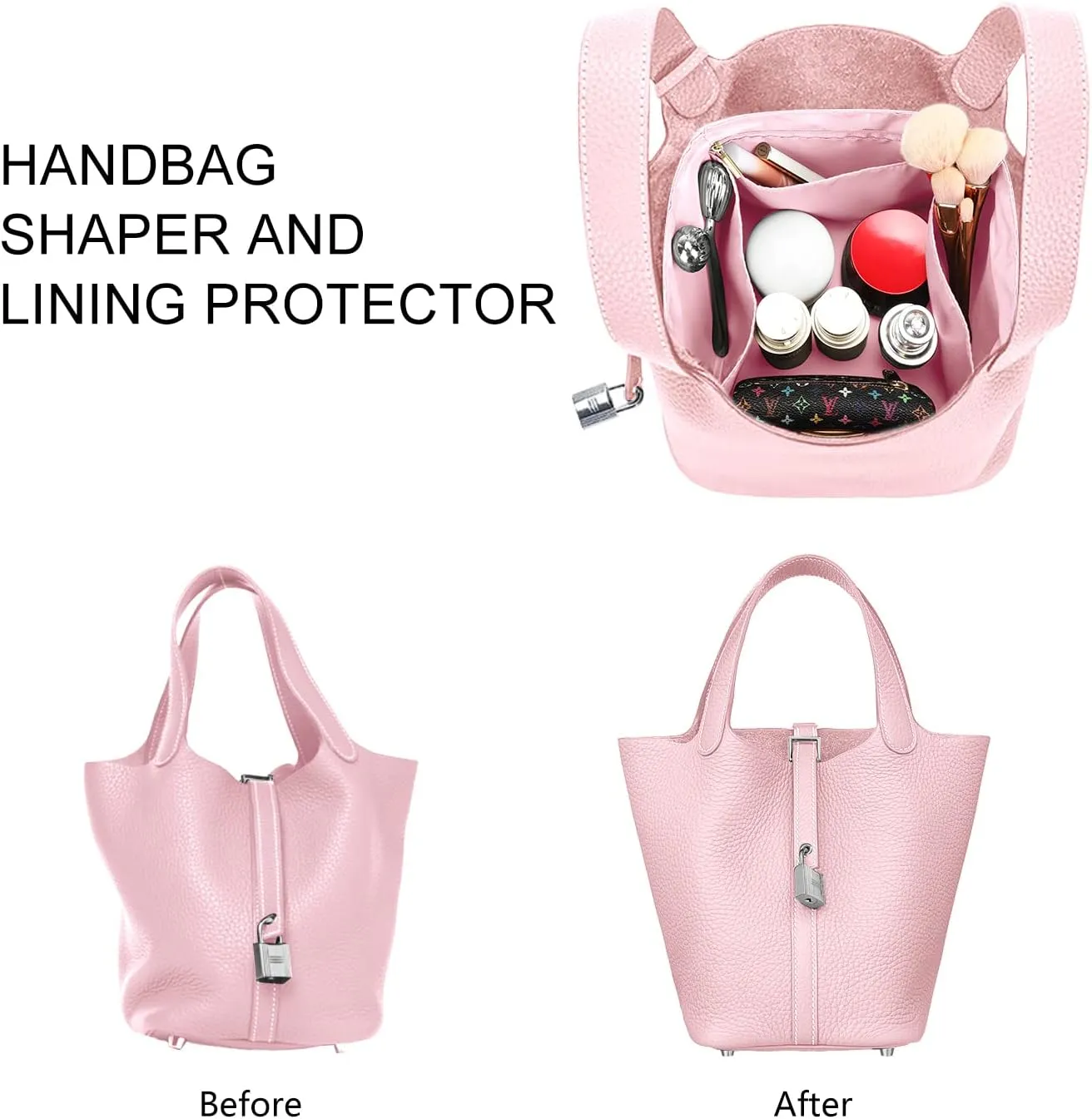 LEXSION Silky Handbag Organizer Fits Picotin 18/22 Bags,Purse Organizer Insert Luxury Zipper Purse Tote Bag Shapers 8038 Pink M