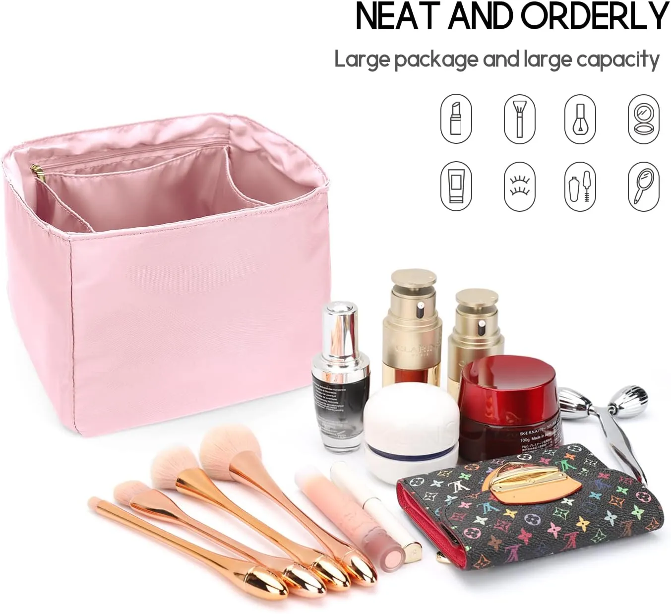 LEXSION Silky Handbag Organizer Fits Picotin 18/22 Bags,Purse Organizer Insert Luxury Zipper Purse Tote Bag Shapers 8038 Pink M