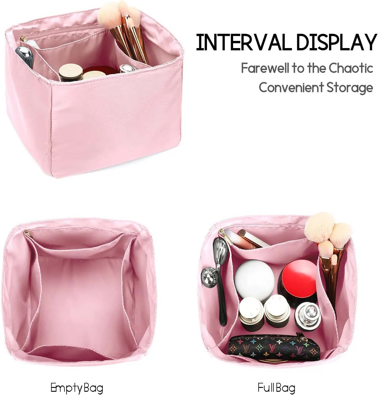 LEXSION Silky Handbag Organizer Fits Picotin 18/22 Bags,Purse Organizer Insert Luxury Zipper Purse Tote Bag Shapers 8038 Pink M