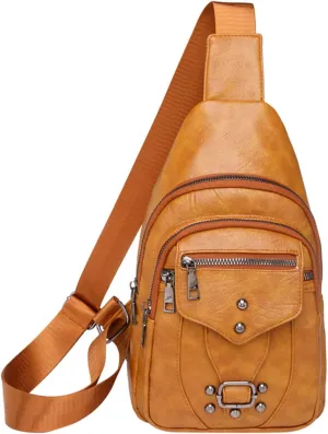 Lightweight Travel Backpacks Ladies Chest Bag Soft Leather Feeling Crossbody Bag Large Capacity Simple Retro