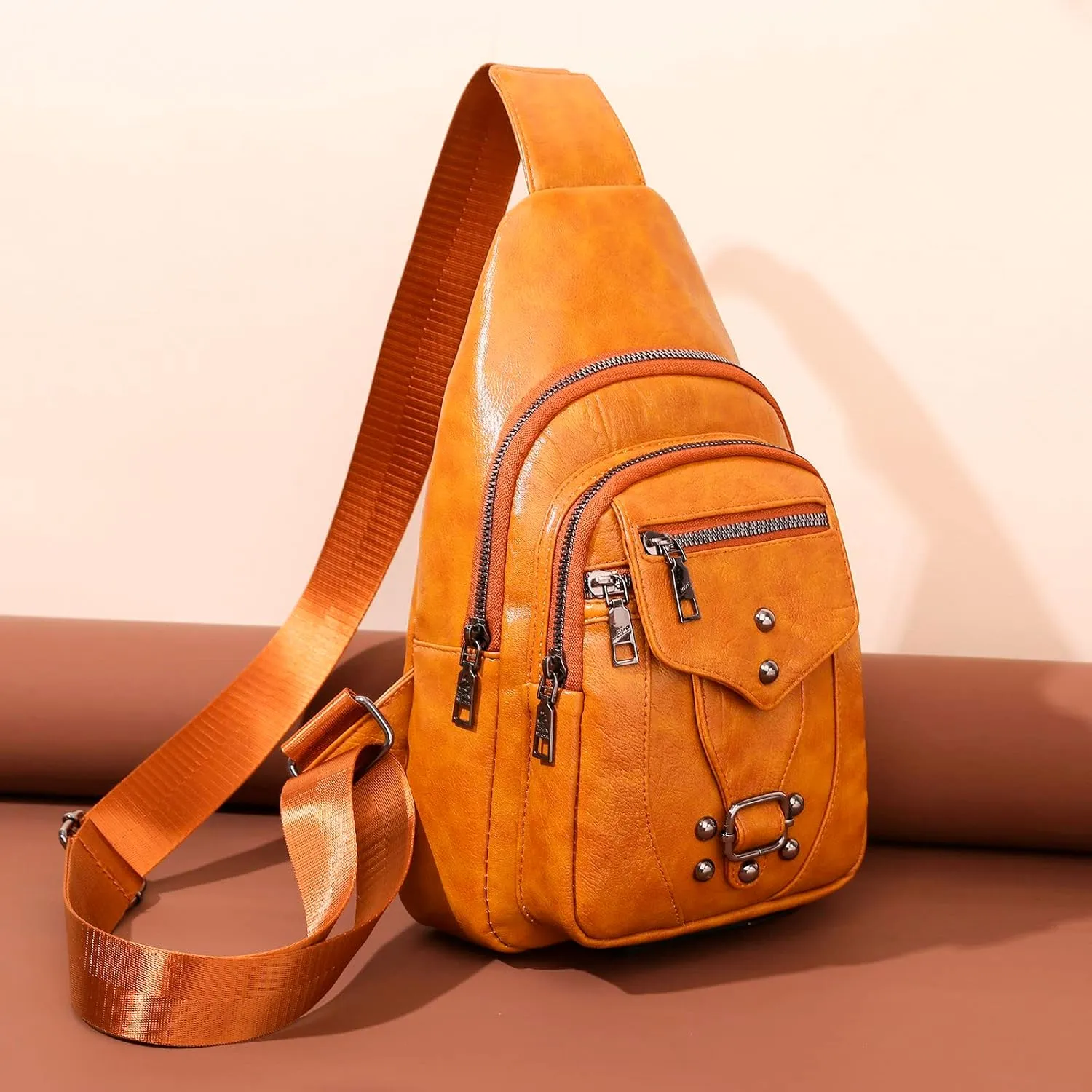 Lightweight Travel Backpacks Ladies Chest Bag Soft Leather Feeling Crossbody Bag Large Capacity Simple Retro