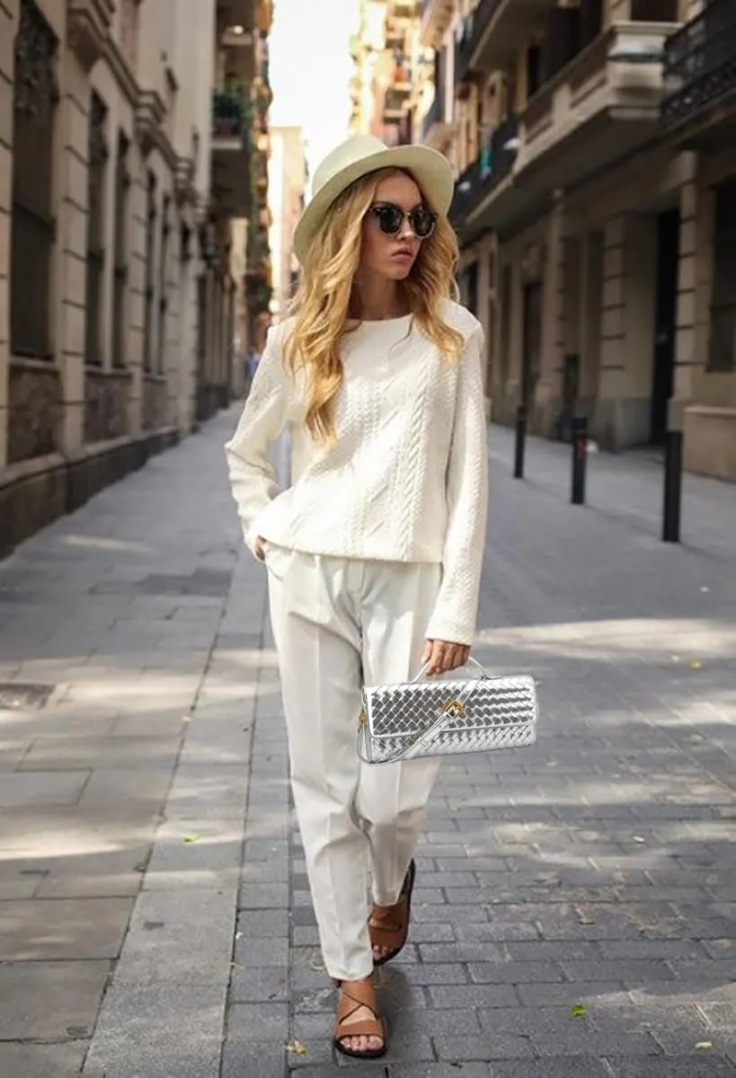 Lmkids Woven Evening Bag Clutch Purses For Women, Woven Leather Crossbody Bag Purse For Women Shoulder Handbag Cute Satchels
