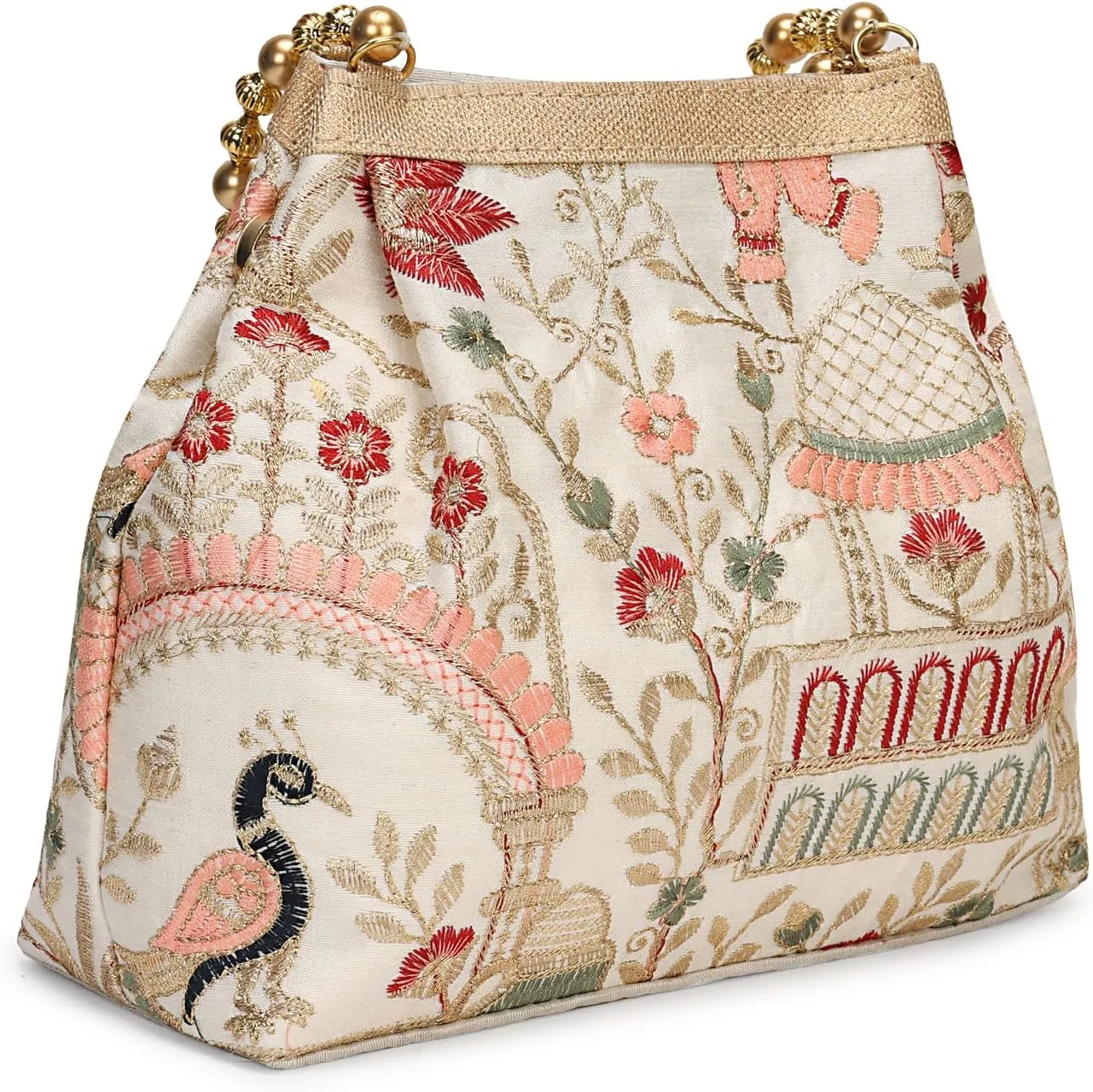 LONGING TO BUY Indian Ethnic Designer Embroidered Silk Potli Bag Batwa Pearls Handle Purse